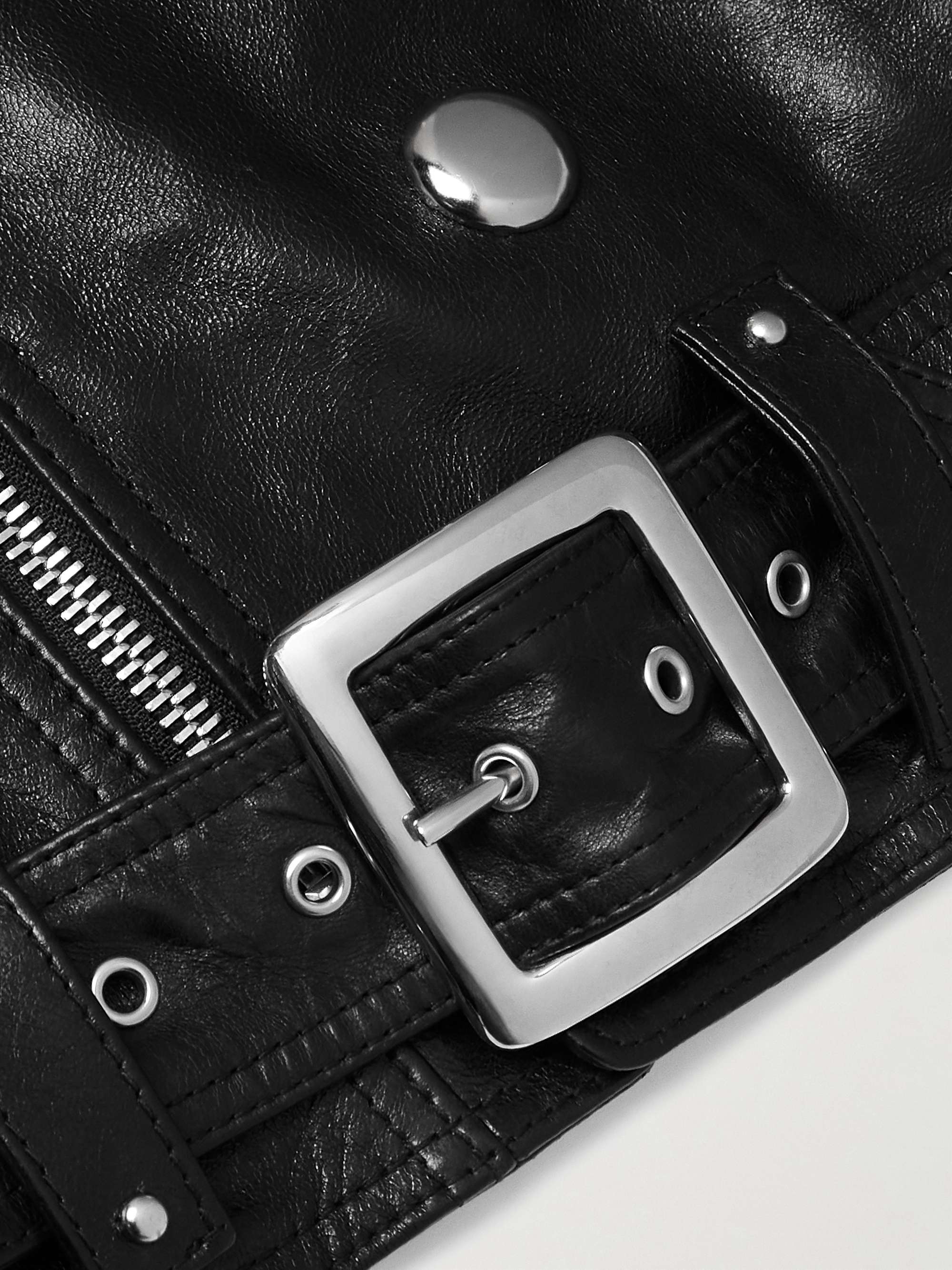 Slim-Fit Studded Belted Leather Biker Jacket view