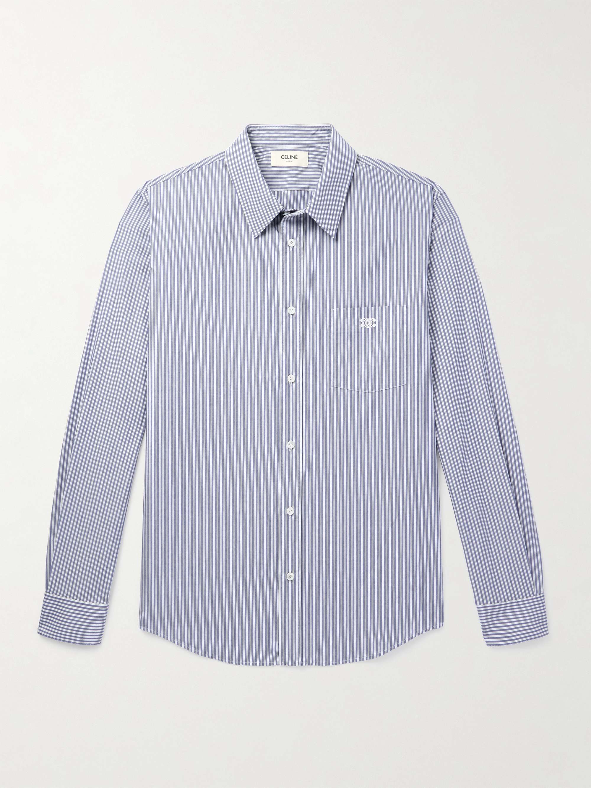 Slim-Fit Logo-Embroidered Striped Cotton Shirt view