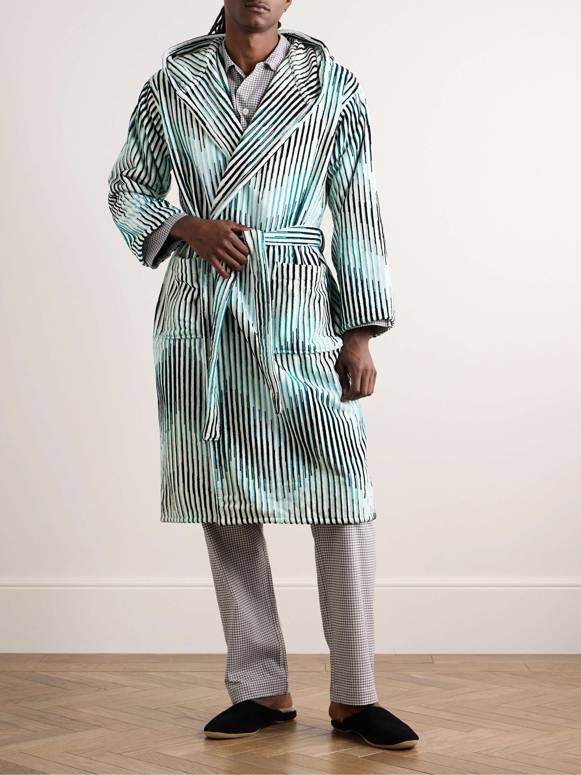 Arpeggio Striped Cotton-Terry Hooded Robe view