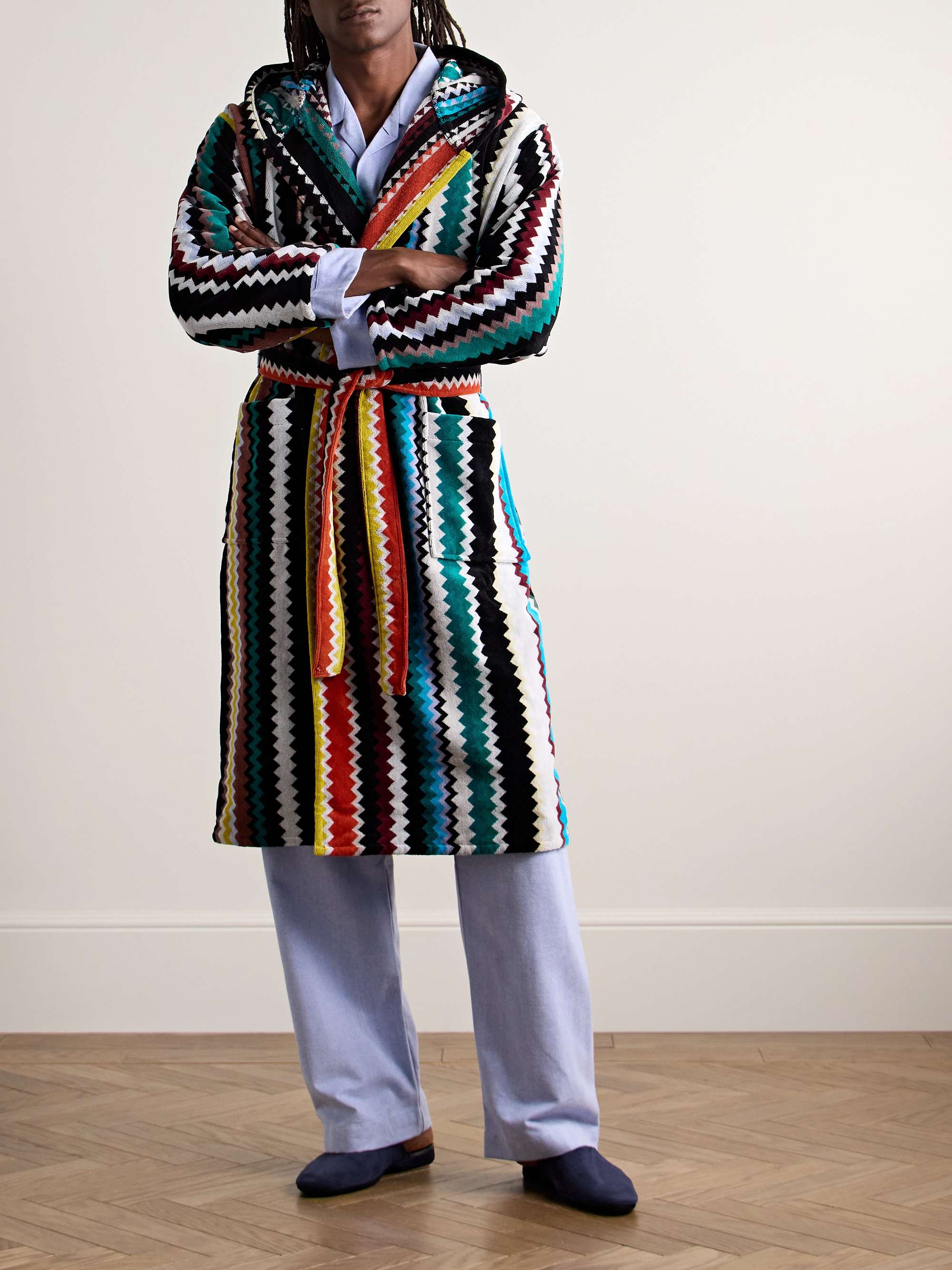 Curt Striped Cotton-Terry Jacquard Hooded Robe view