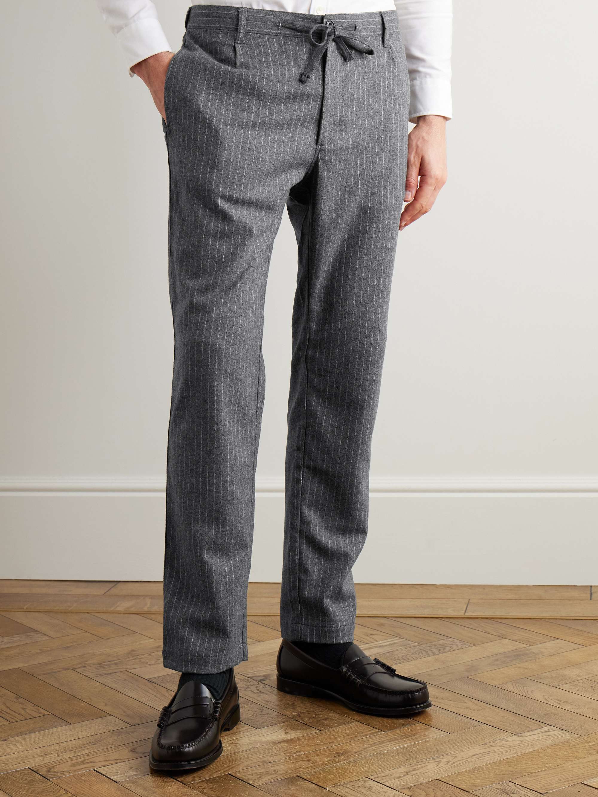 Tanker Pinstriped Straight-Leg Virgin Wool-Blend Drawstring Suit Trousers view