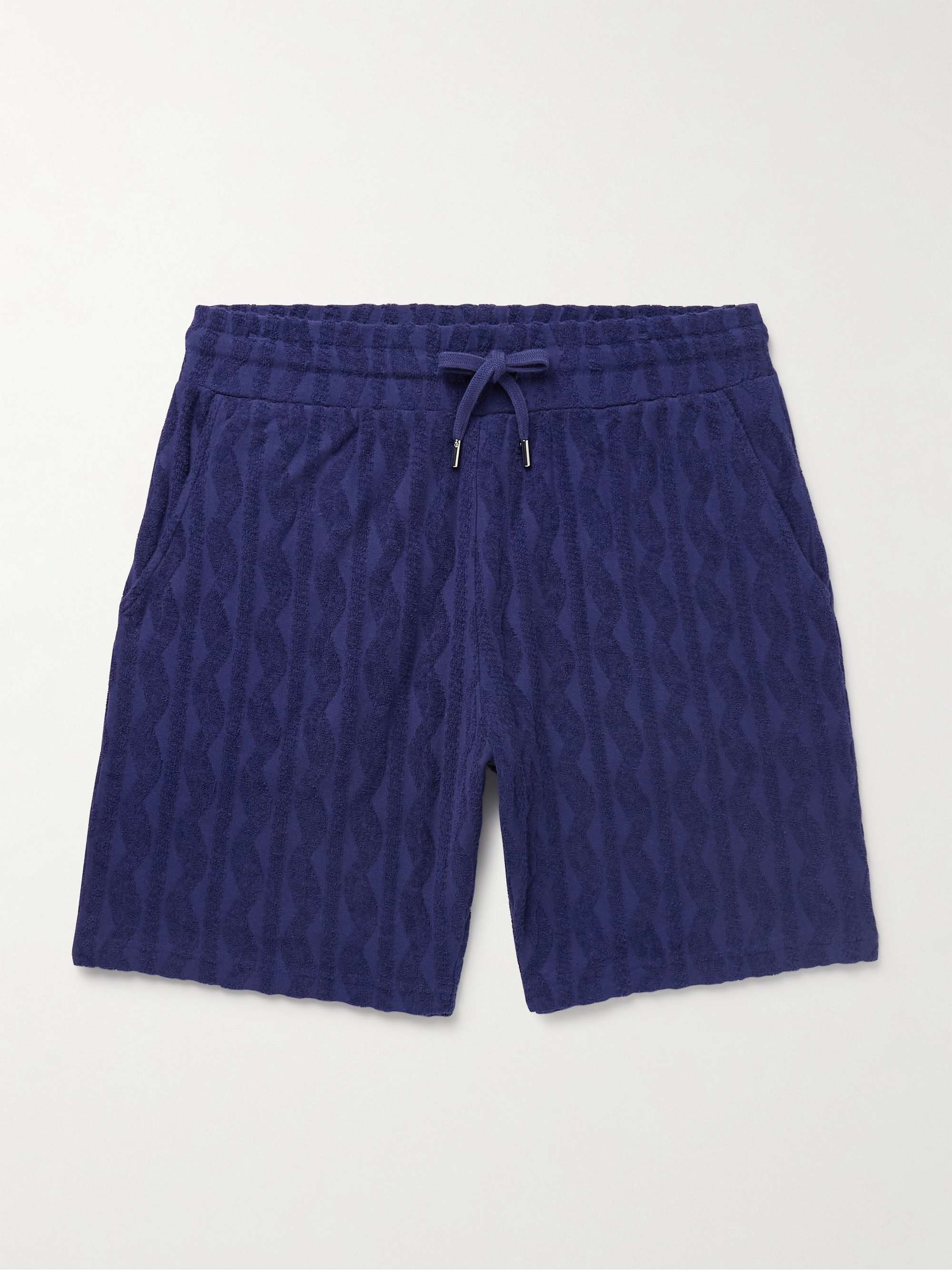 Augusto Straight-Leg Jacquard-Knit Organic Cotton-Terry Drawstring Shorts view