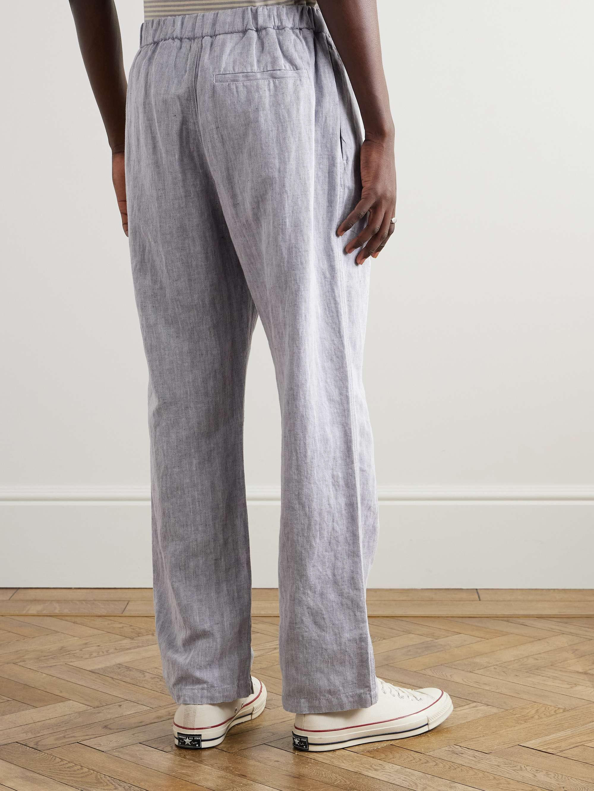 Rocha Wide-Leg Herringbone Cotton and Linen-Blend Drawstring Trousers view
