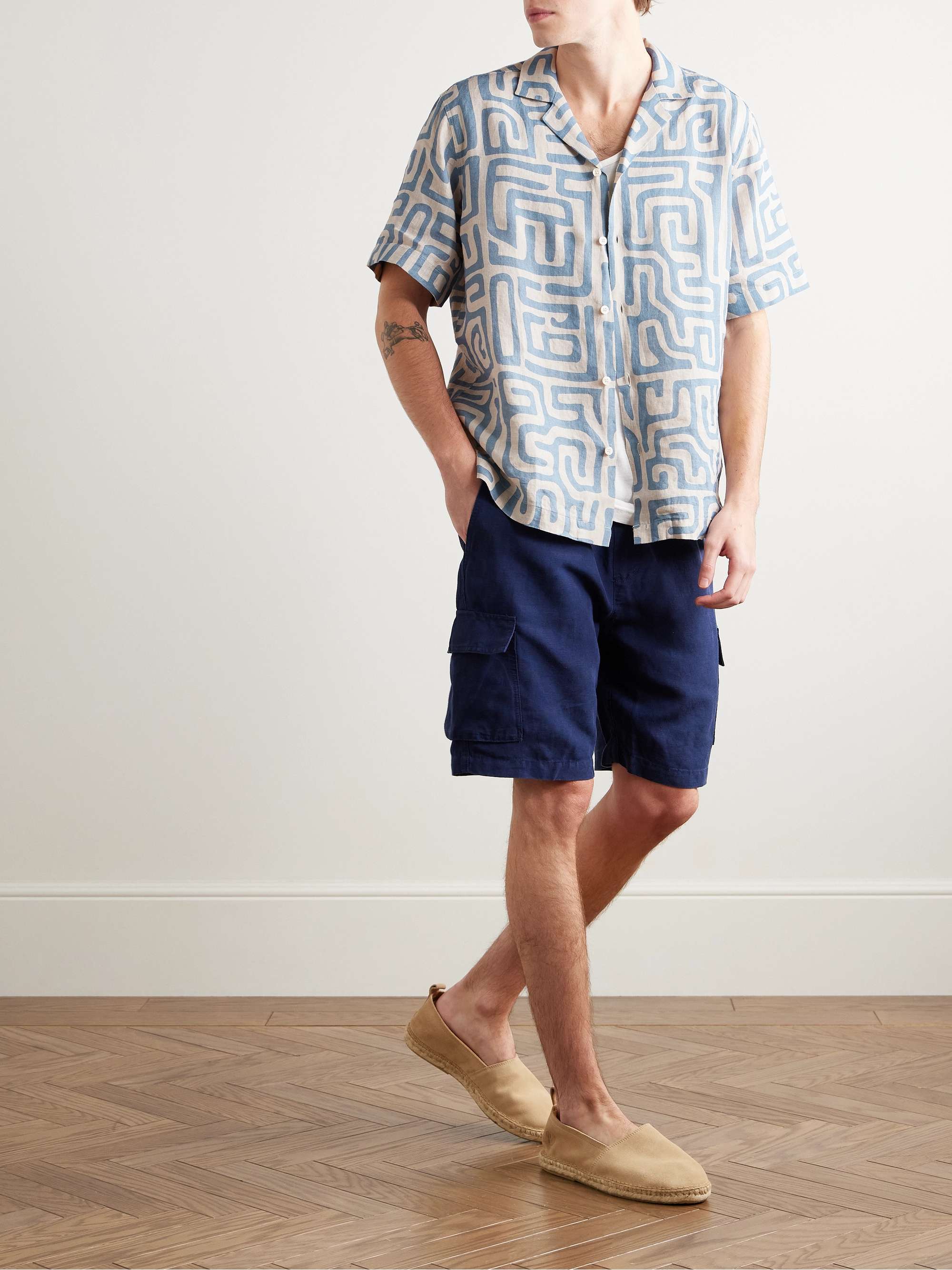 Roberto Camp-Collar Printed Linen Shirt view