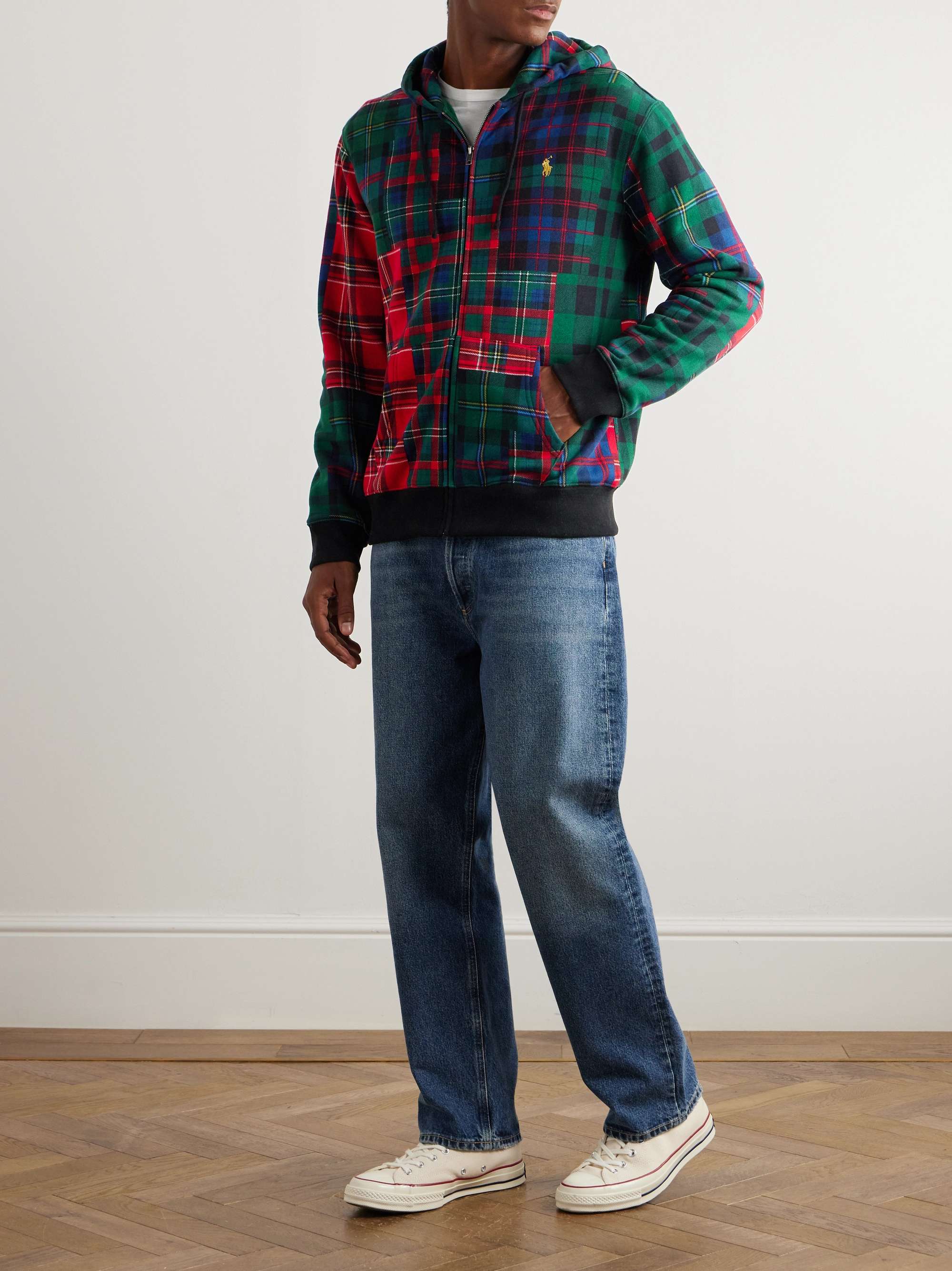Checked Cotton-Blend Zip-Up Hoodie view