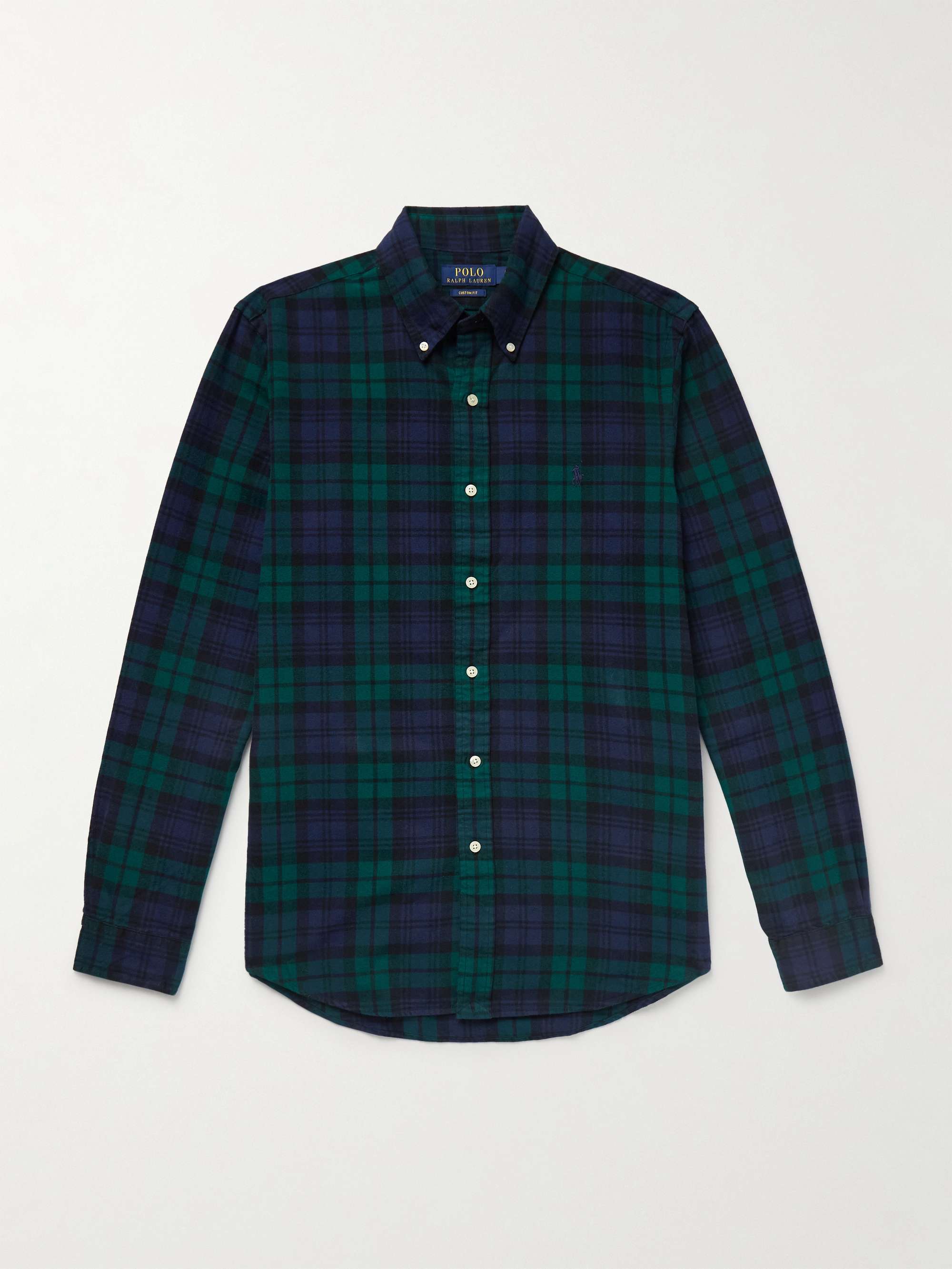 Button-Down Collar Logo-Embroidered Checked Brushed-Cotton Oxford Shirt view