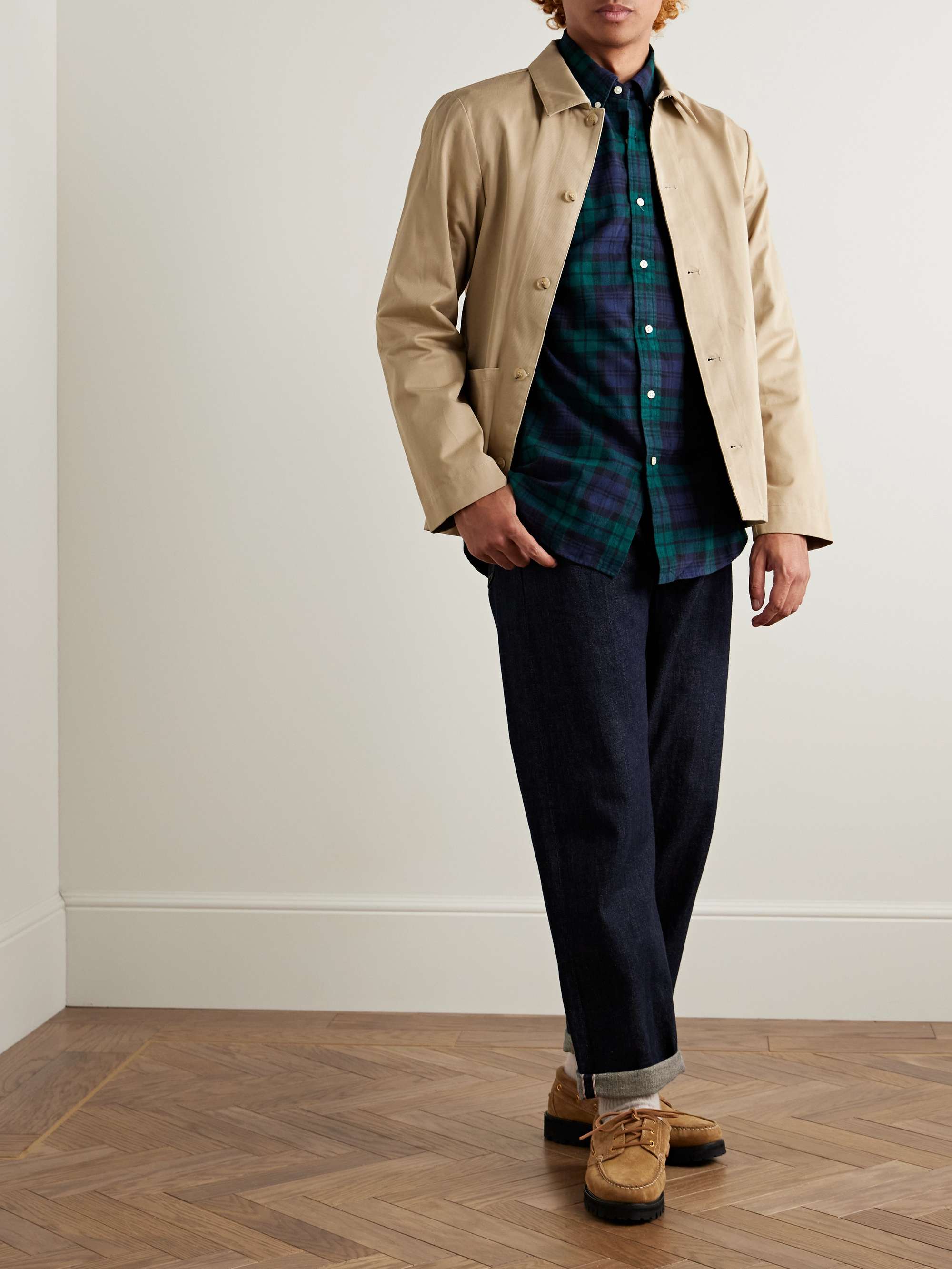 Button-Down Collar Logo-Embroidered Checked Brushed-Cotton Oxford Shirt view