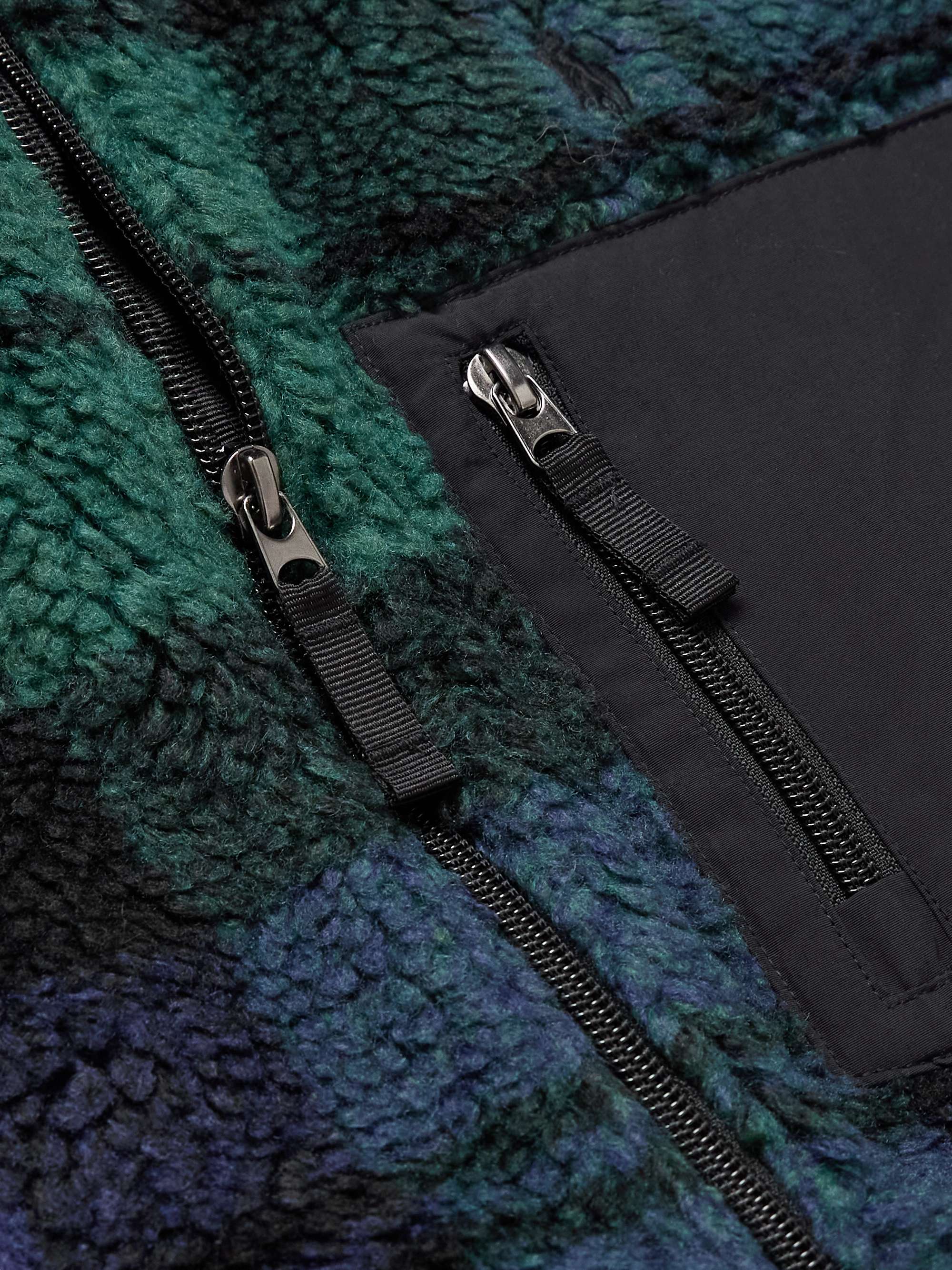 Shell-Trimmed Checked Fleece Jacket view