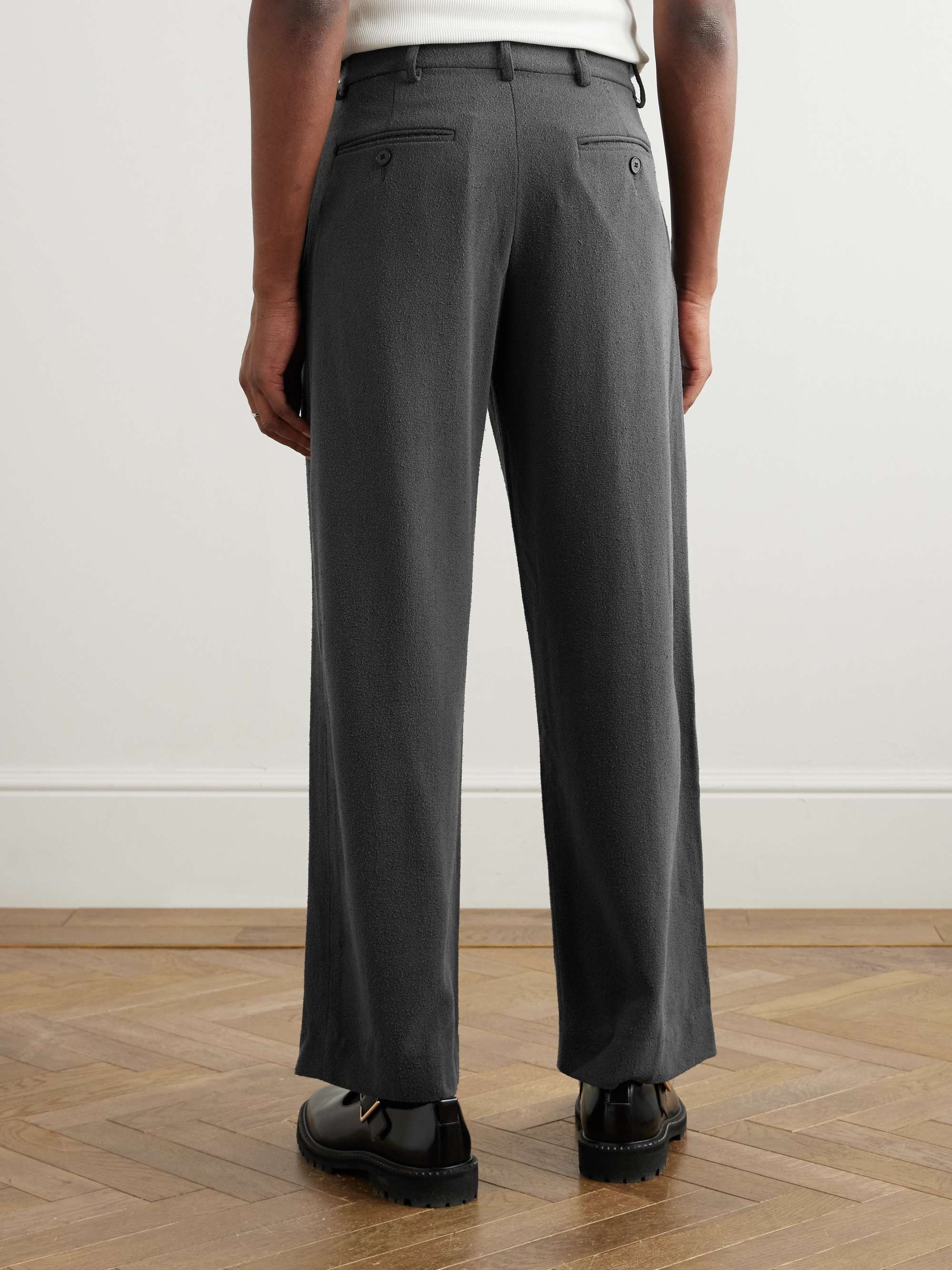 Straight-Leg Pleated Brushed Silk-Twill Trousers view