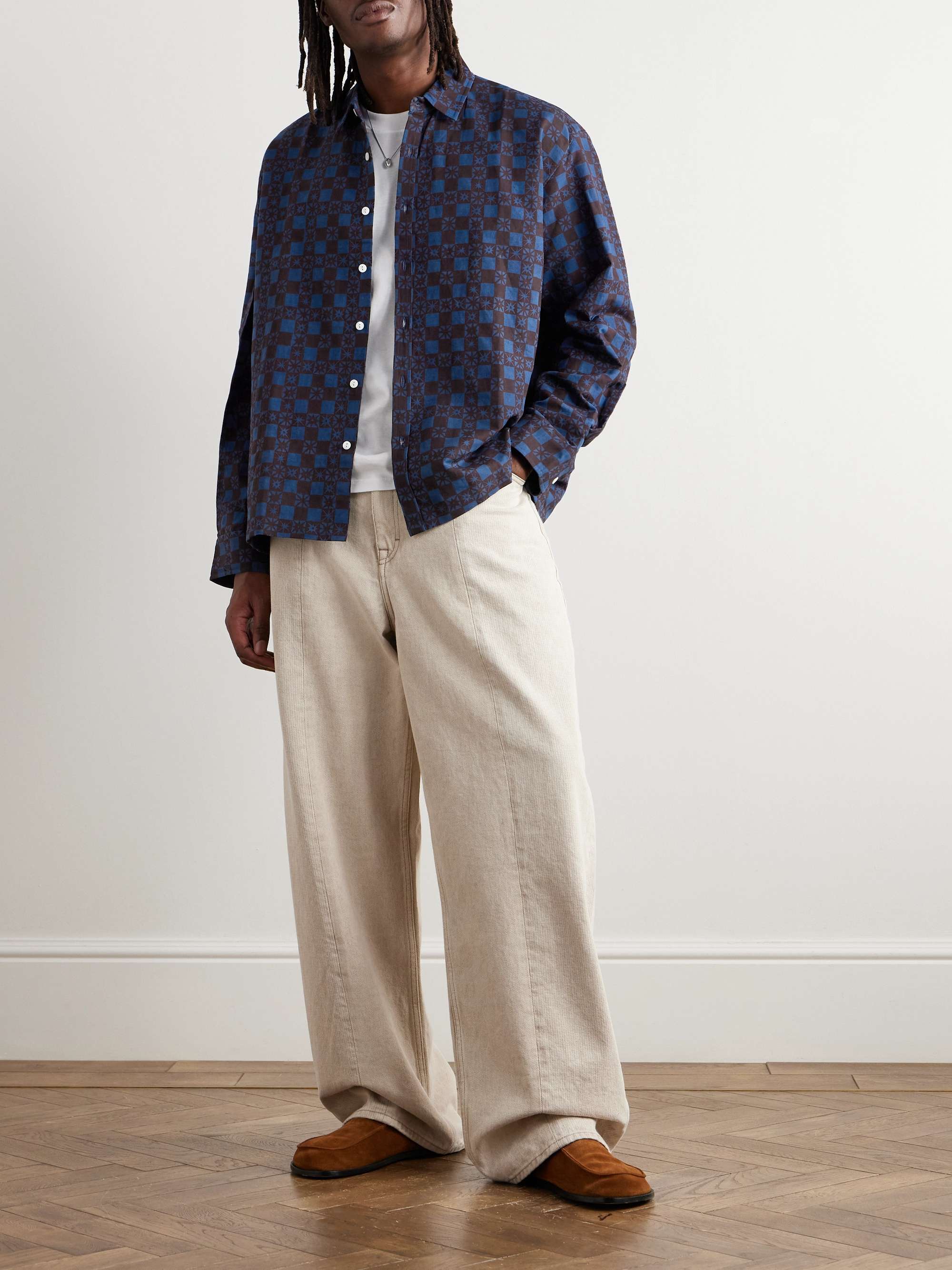 Spread-Collar Gingham Cotton and Linen-Blend Shirt view