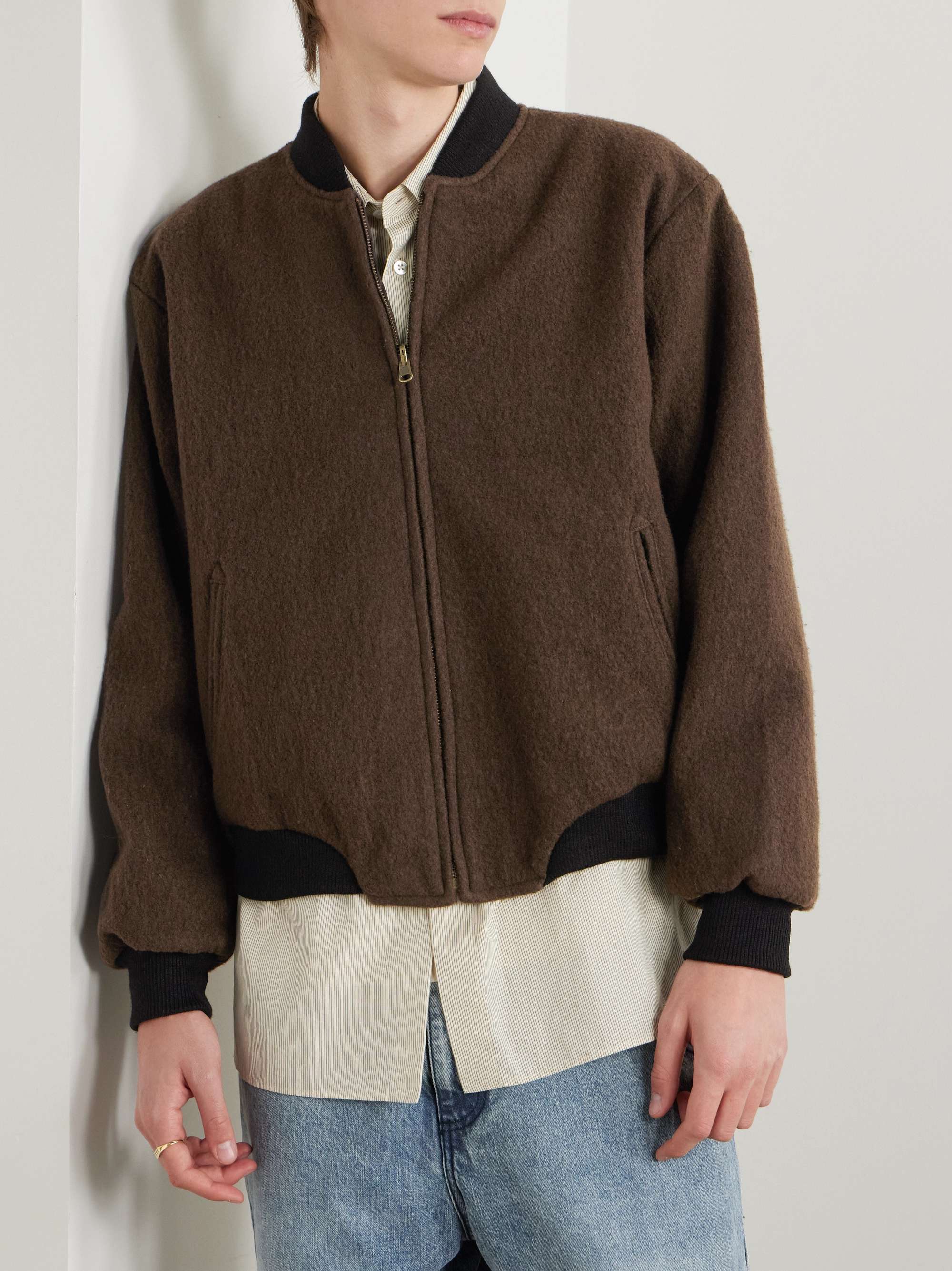 Reversible Fleece and Crinkled-Gabardine Bomber Jacket view