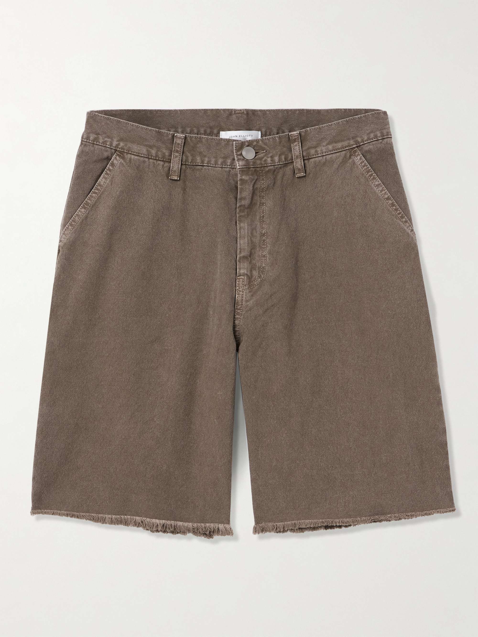 Cut-Off Straight-Leg Frayed Denim Shorts view