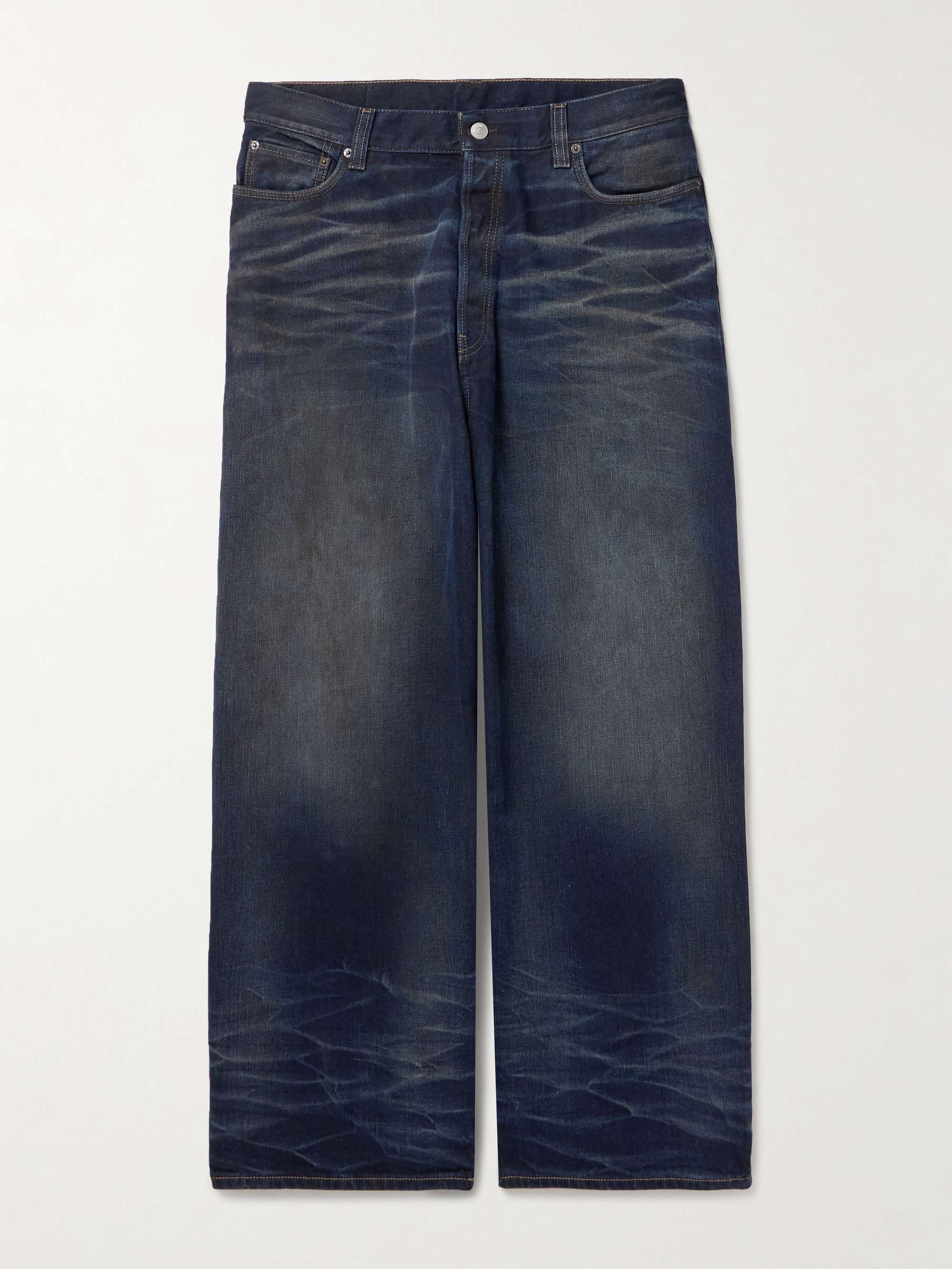 2023M Wide-Leg Leather-Trimmed Jeans view