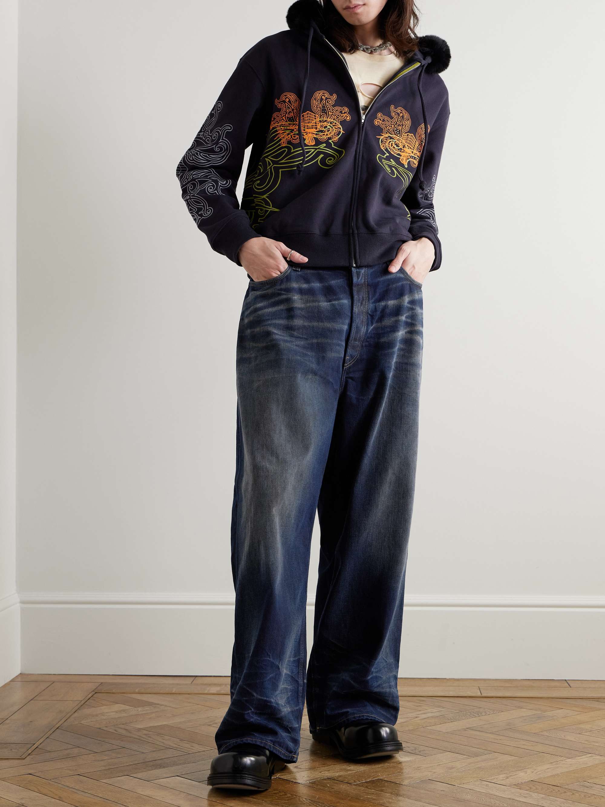 2023M Wide-Leg Leather-Trimmed Jeans view