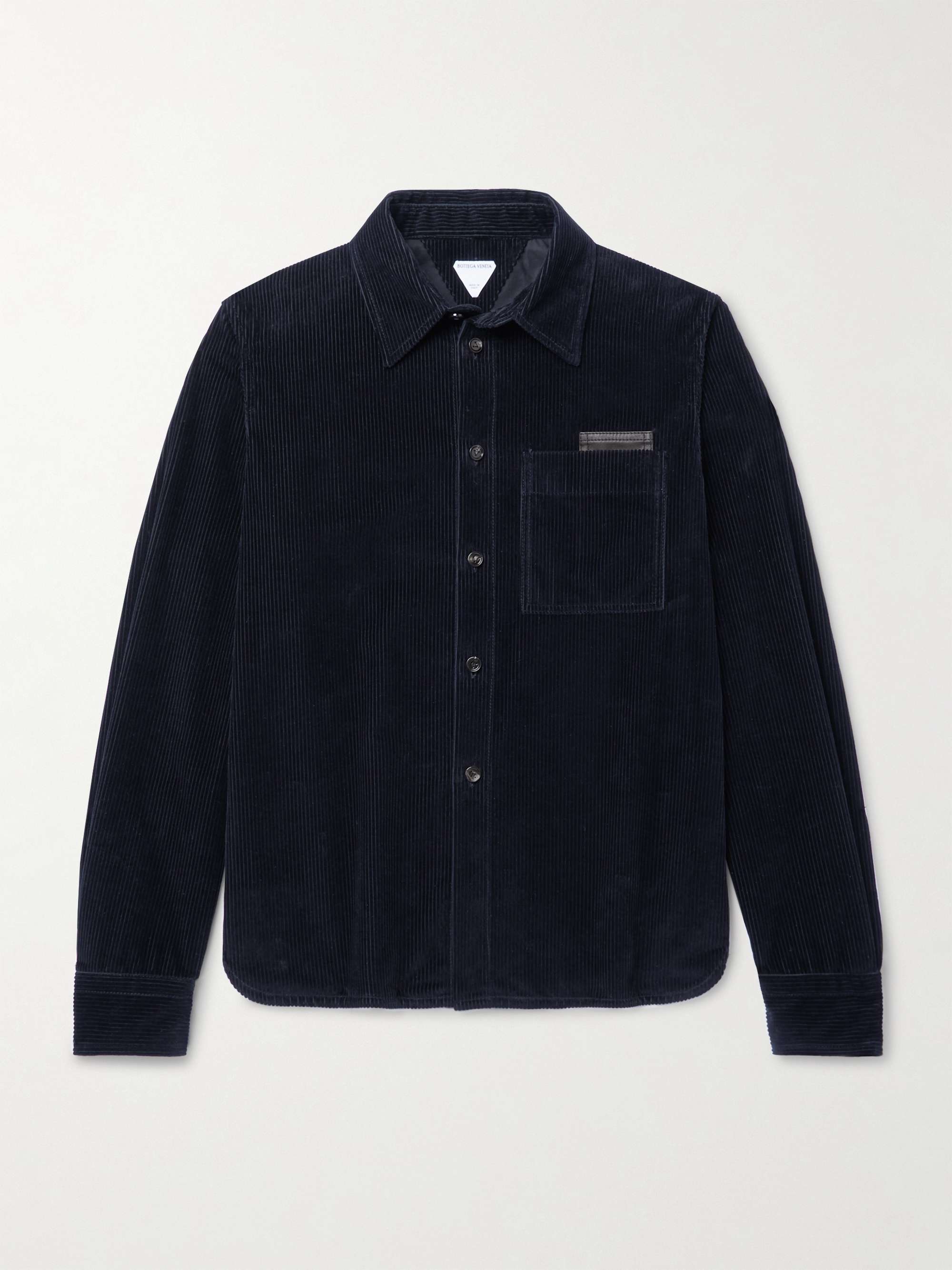 Leather-Trimmed Cotton-Corduroy Overshirt view