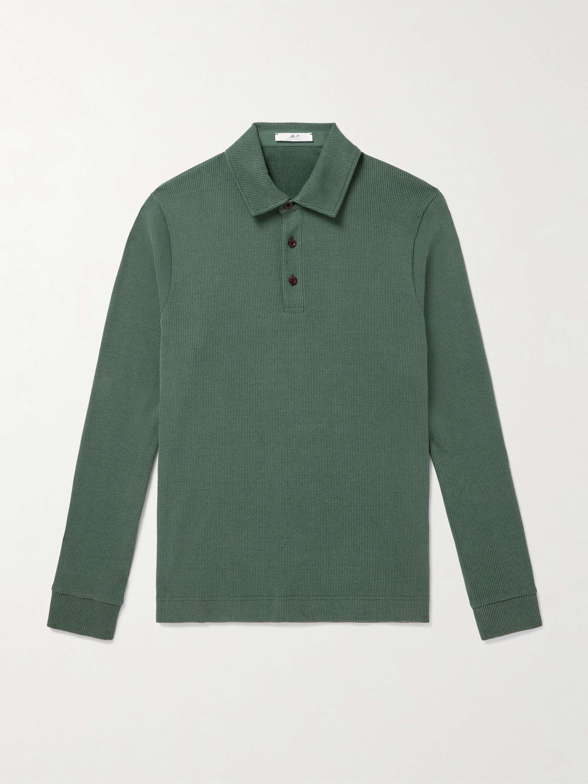Ribbed Stretch Cotton and Merino Wool-Blend Polo Shirt view
