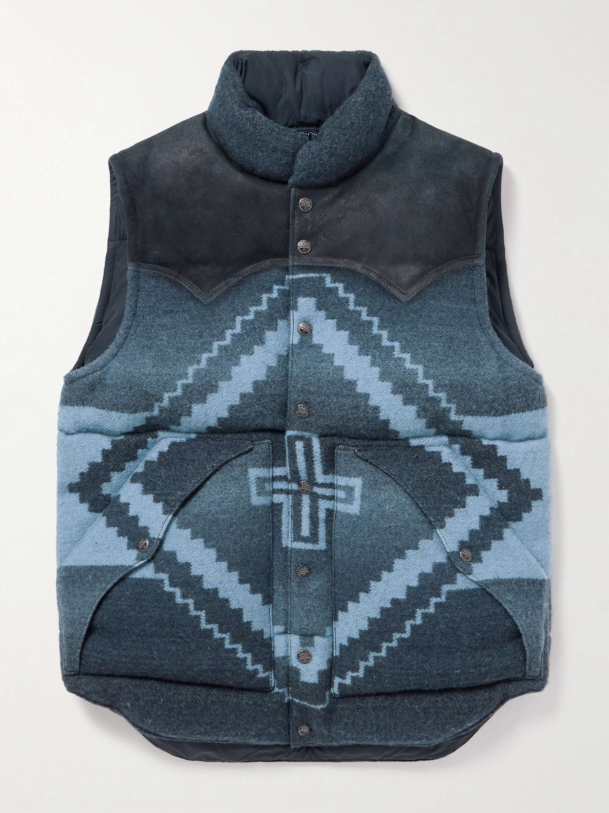 + Naiomi Glasses Padded Waxed Suede-Trimmed Printed Wool and Cotton-Blend Gilet view