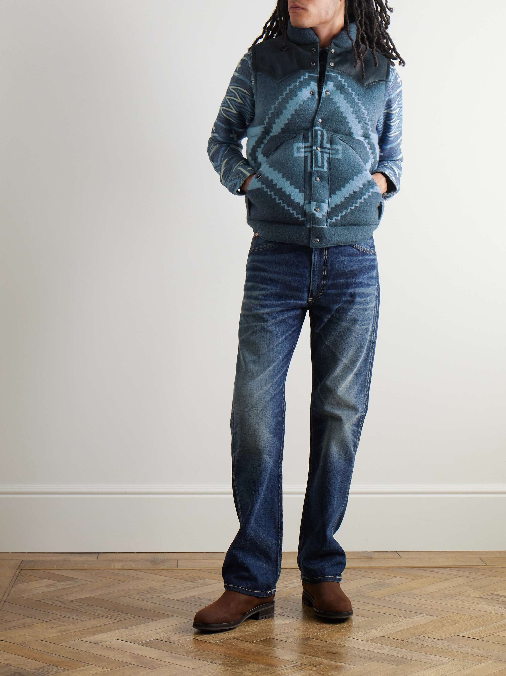 + Naiomi Glasses Padded Waxed Suede-Trimmed Printed Wool and Cotton-Blend Gilet view