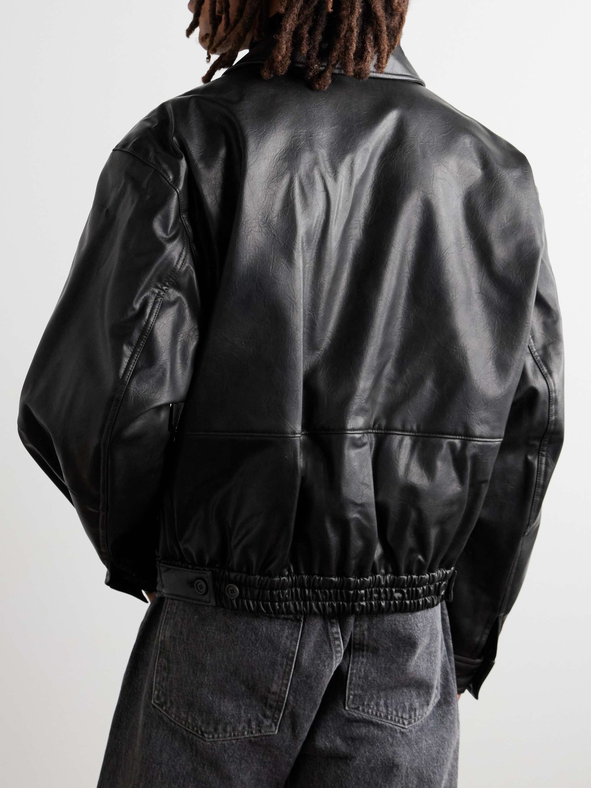 Padded Crinkled Faux Leather Blouson Jacket view