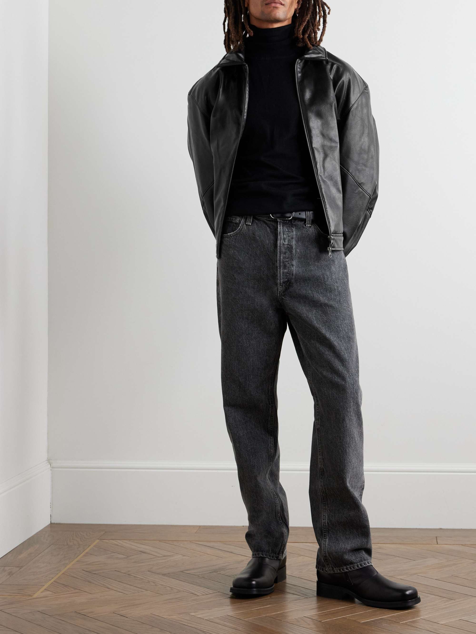 Padded Crinkled Faux Leather Blouson Jacket view