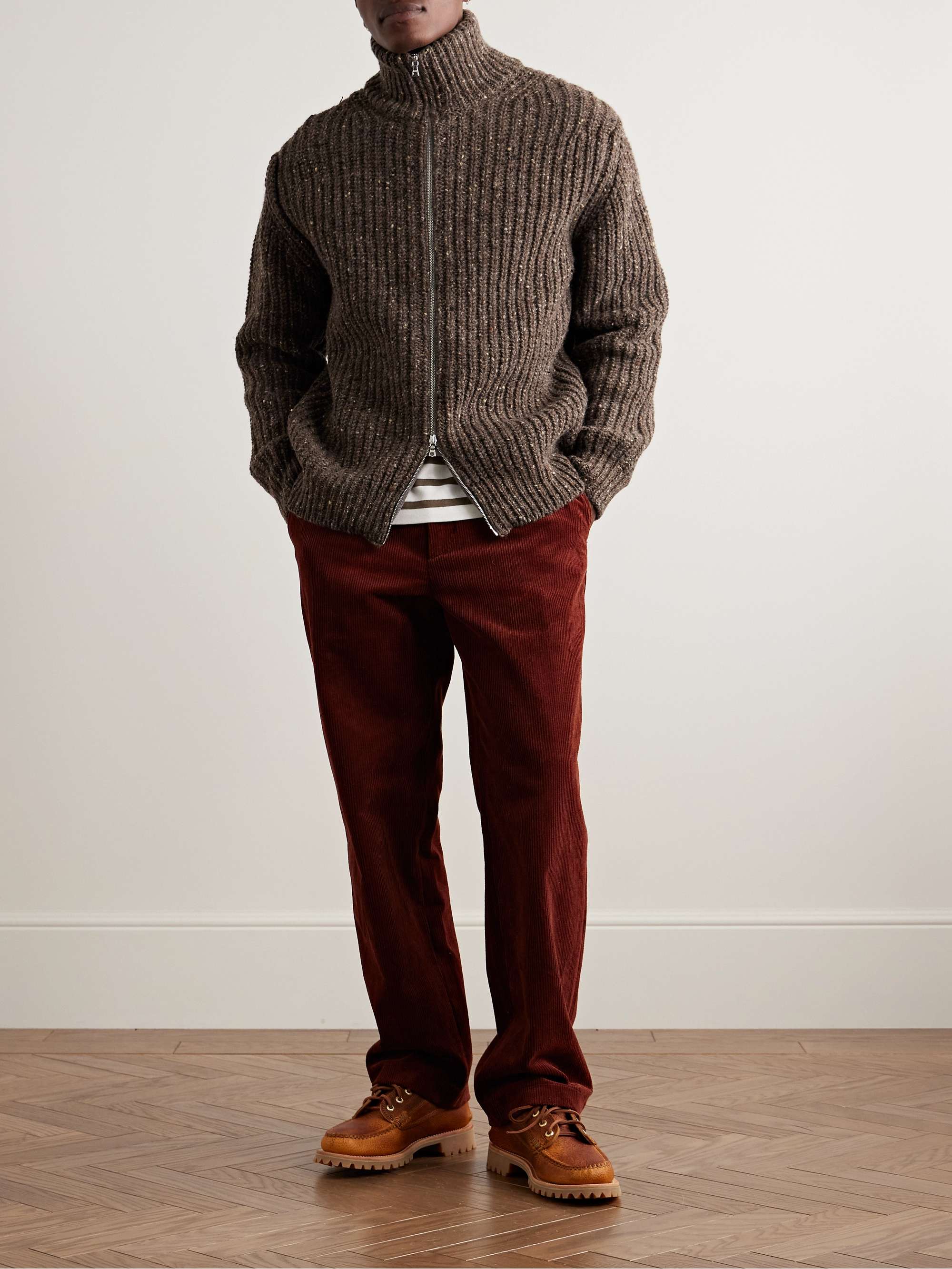 Loose Ends Ribbed Donegal Wool Zip-Up Cardigan view