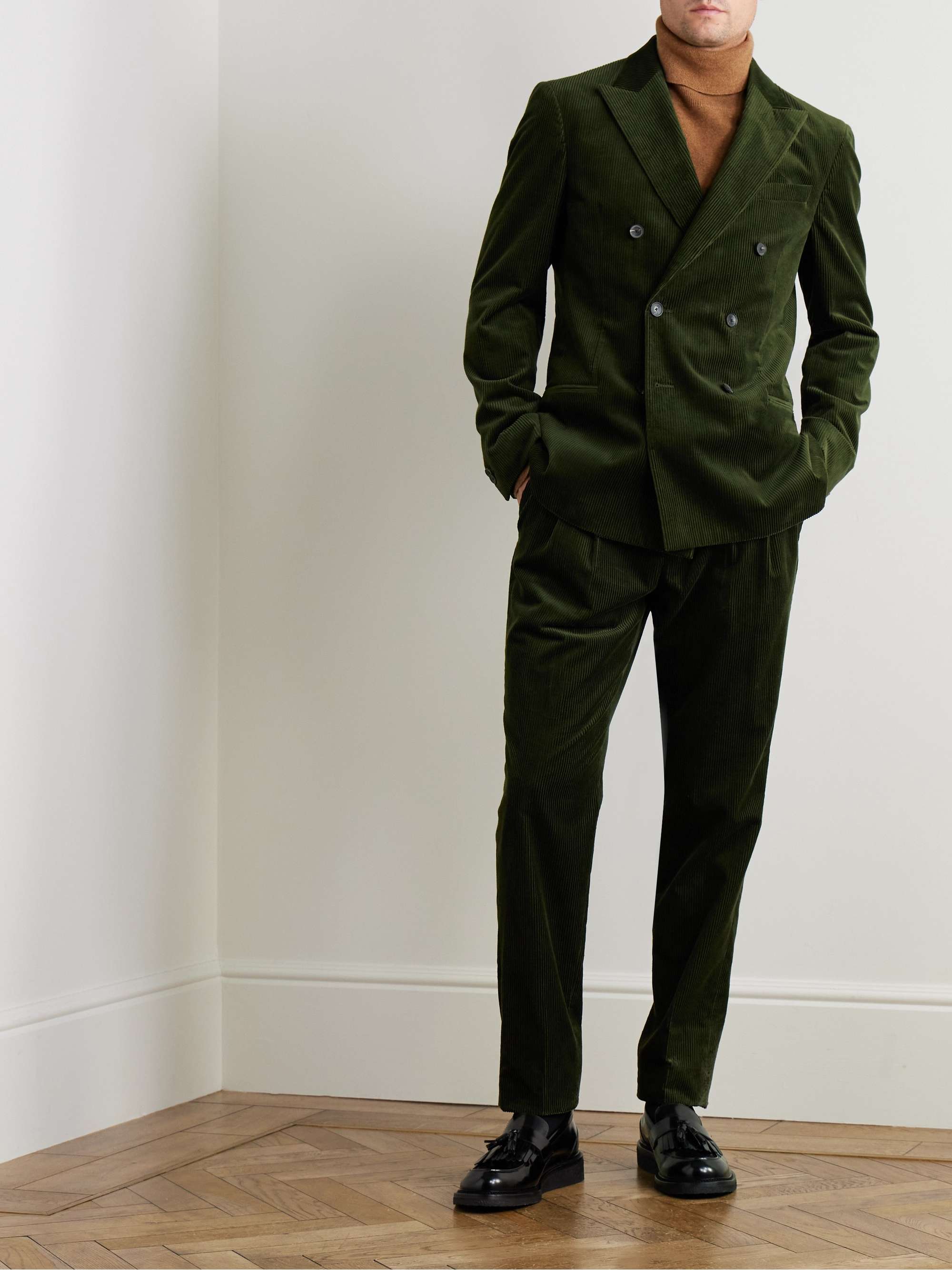 Slim-Fit Double-Breasted Cotton and Cashmere-Blend Corduroy Tuxedo Jacket view