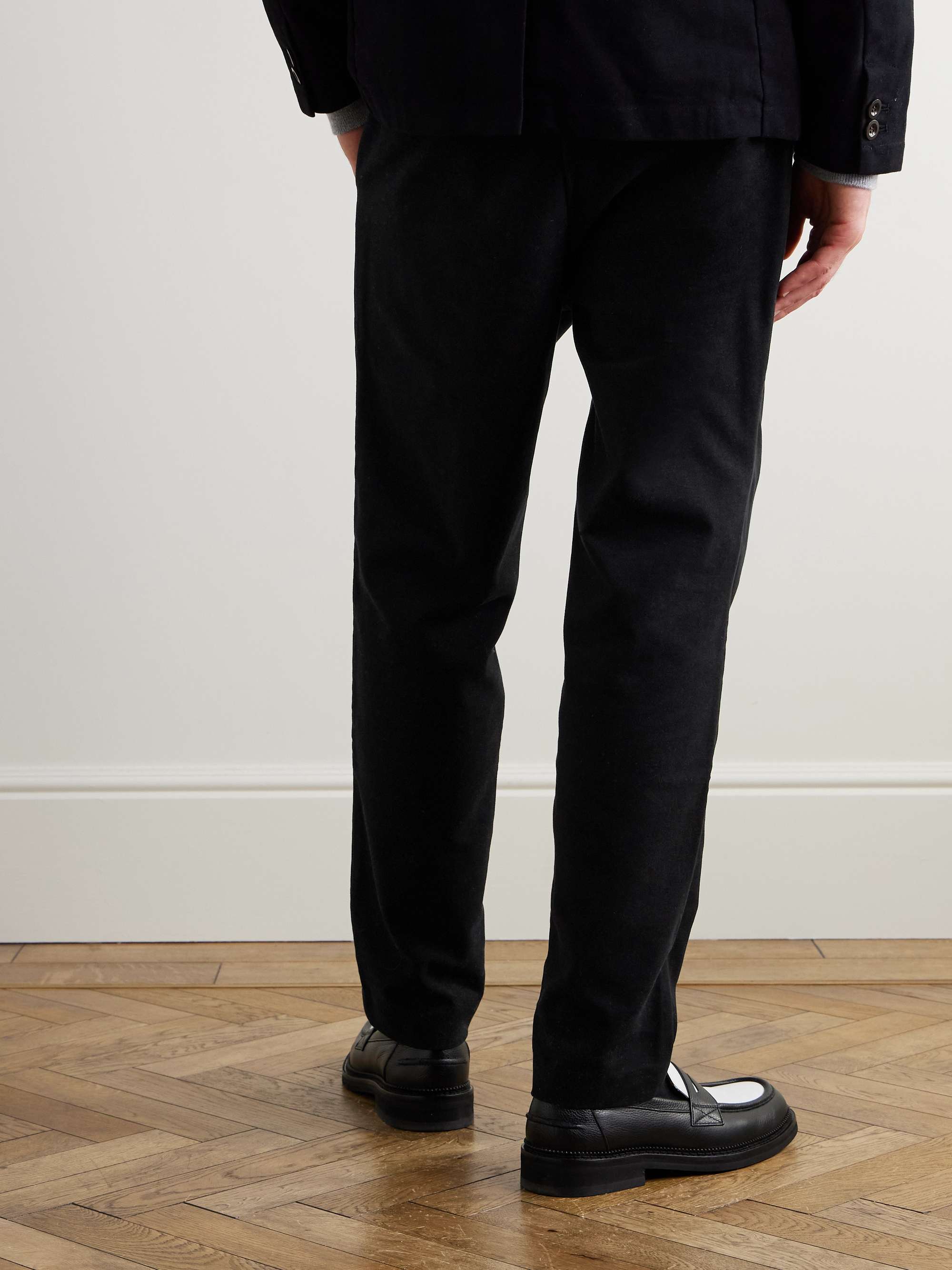 Daniel Tapered Pleated Organic Cotton-Blend Moleskin Trousers view