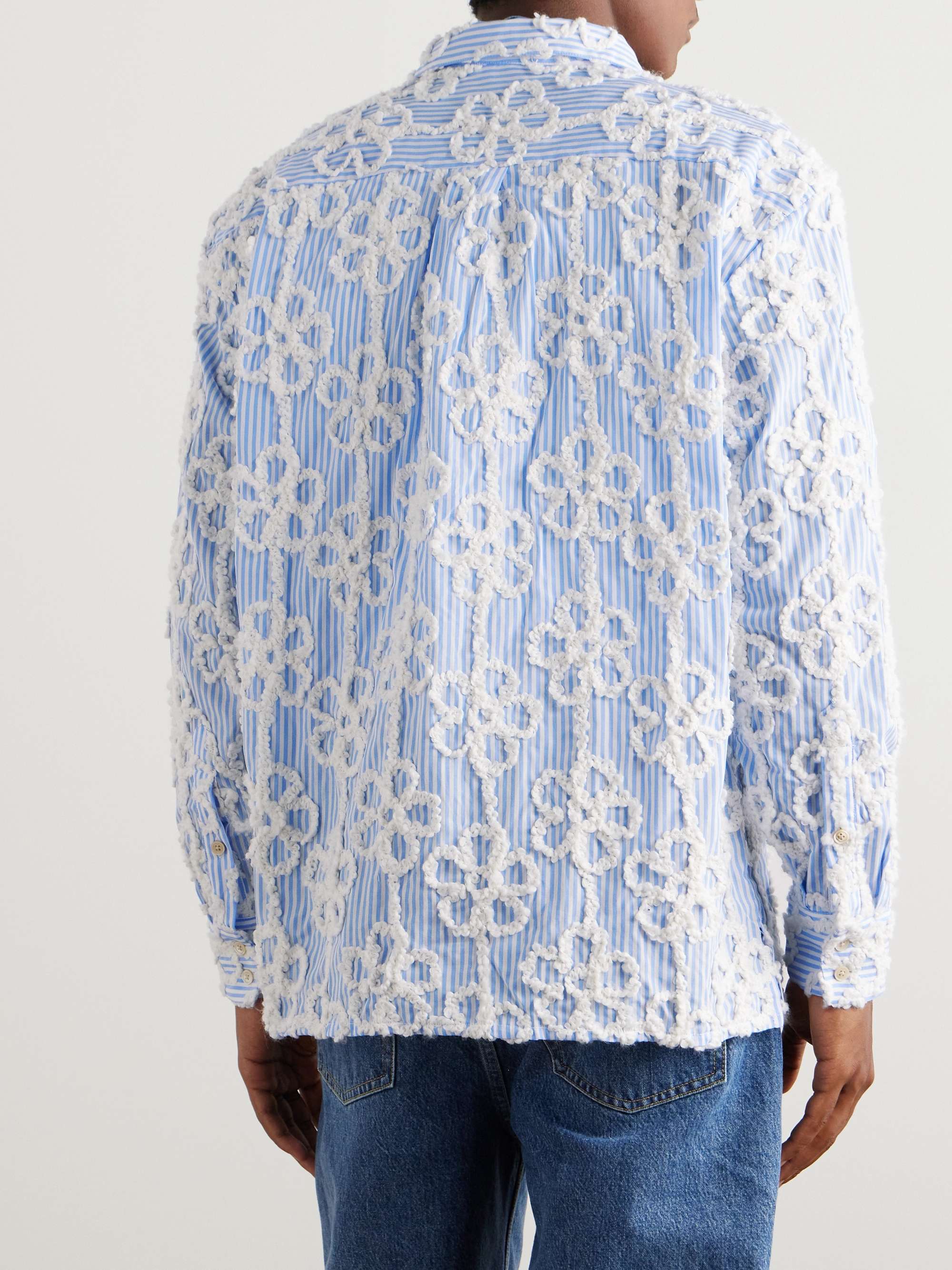 Derbin Striped Bouclé-Trimmed Cotton-Blend Shirt view
