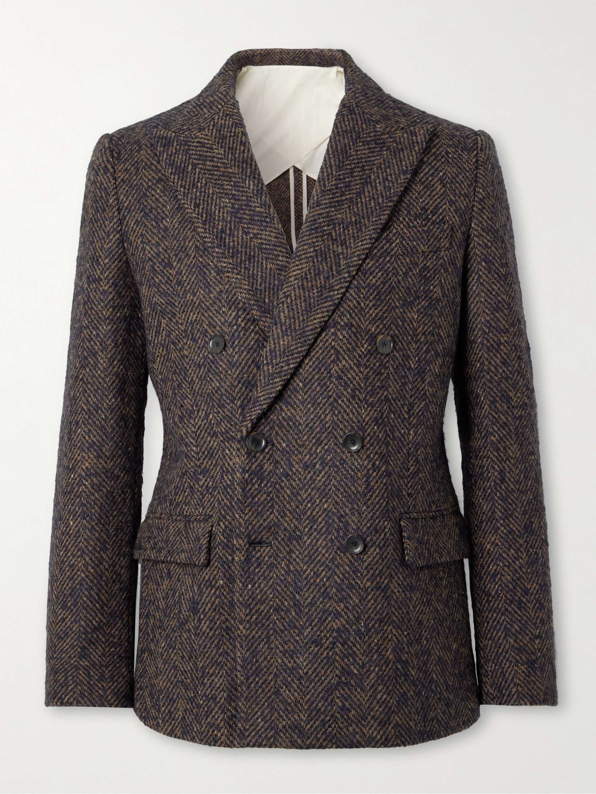 Double-Breasted Herringbone Wool-Blend Blazer view