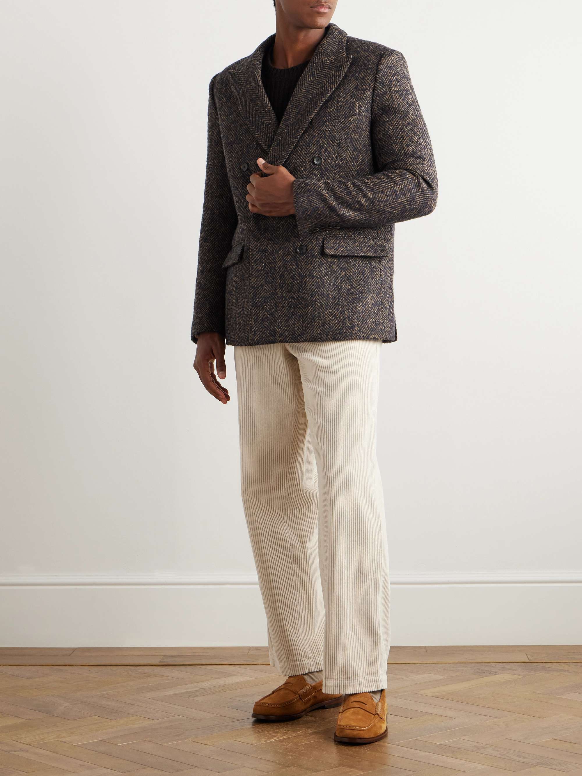 Double-Breasted Herringbone Wool-Blend Blazer view