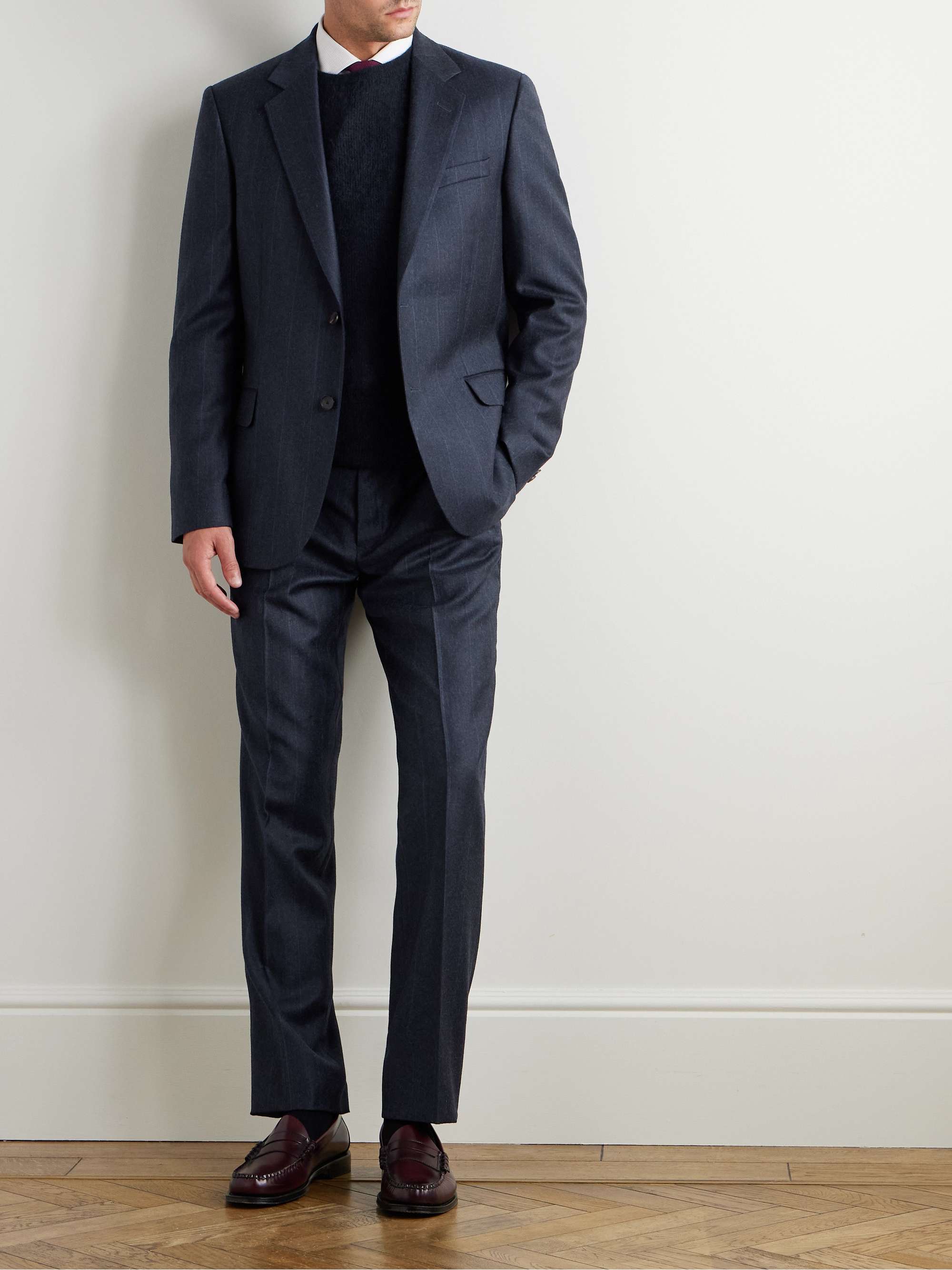 Straight-Leg Pinstriped Wool-Flannel Suit Trousers view