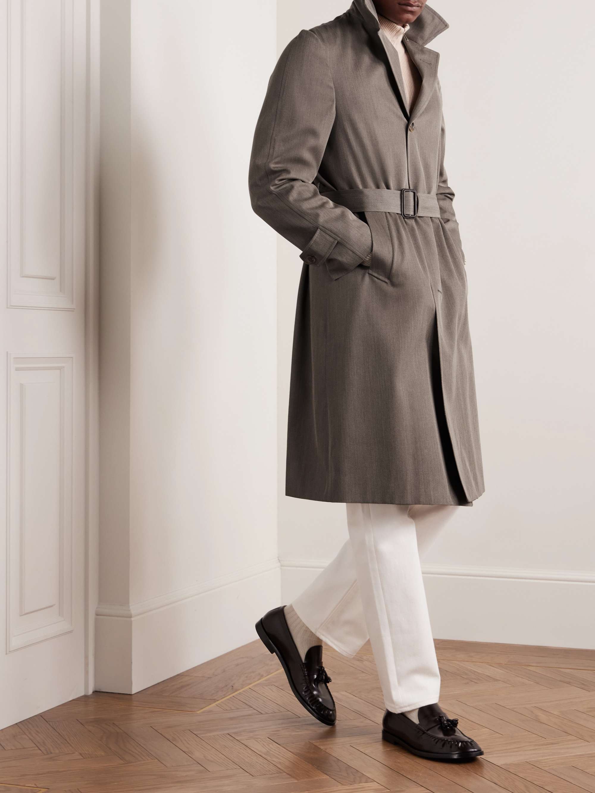 Belted Wool-Twill Coat view