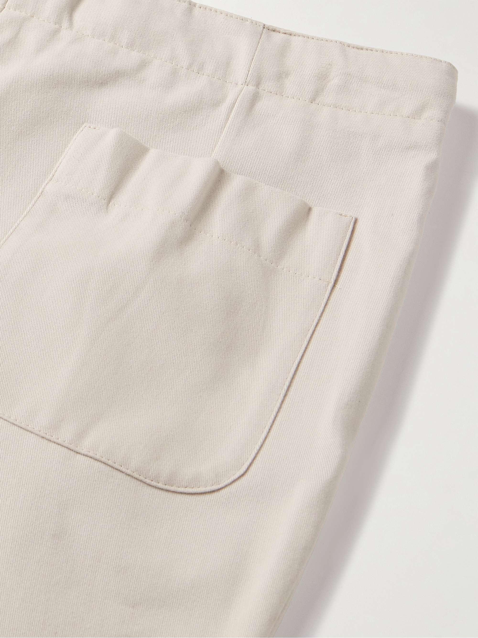 Straight-Leg Pleated Peached Cotton-Twill Drawstring Trousers view