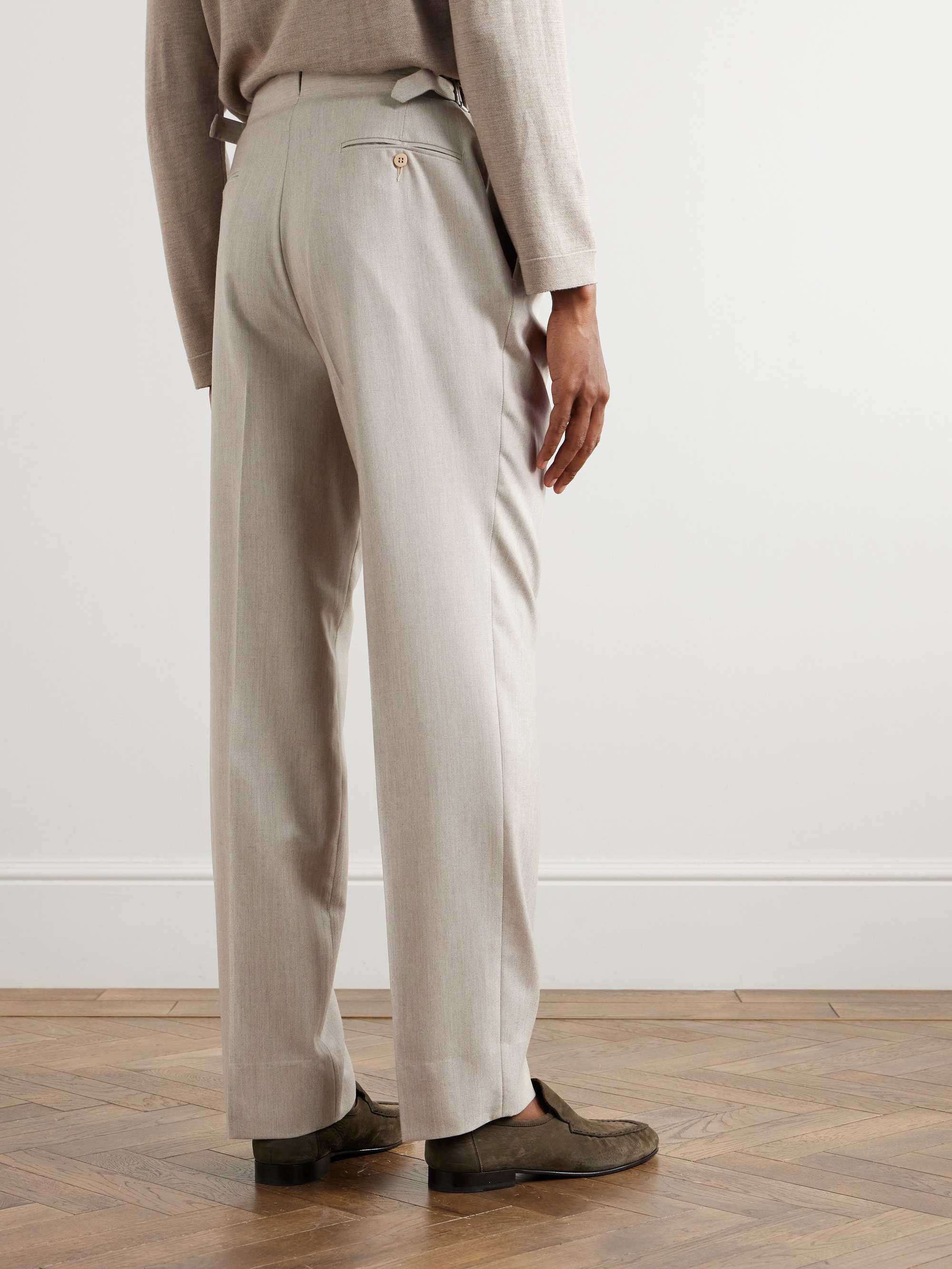 Straight-Leg Pleated Cashmere Suit Trousers view