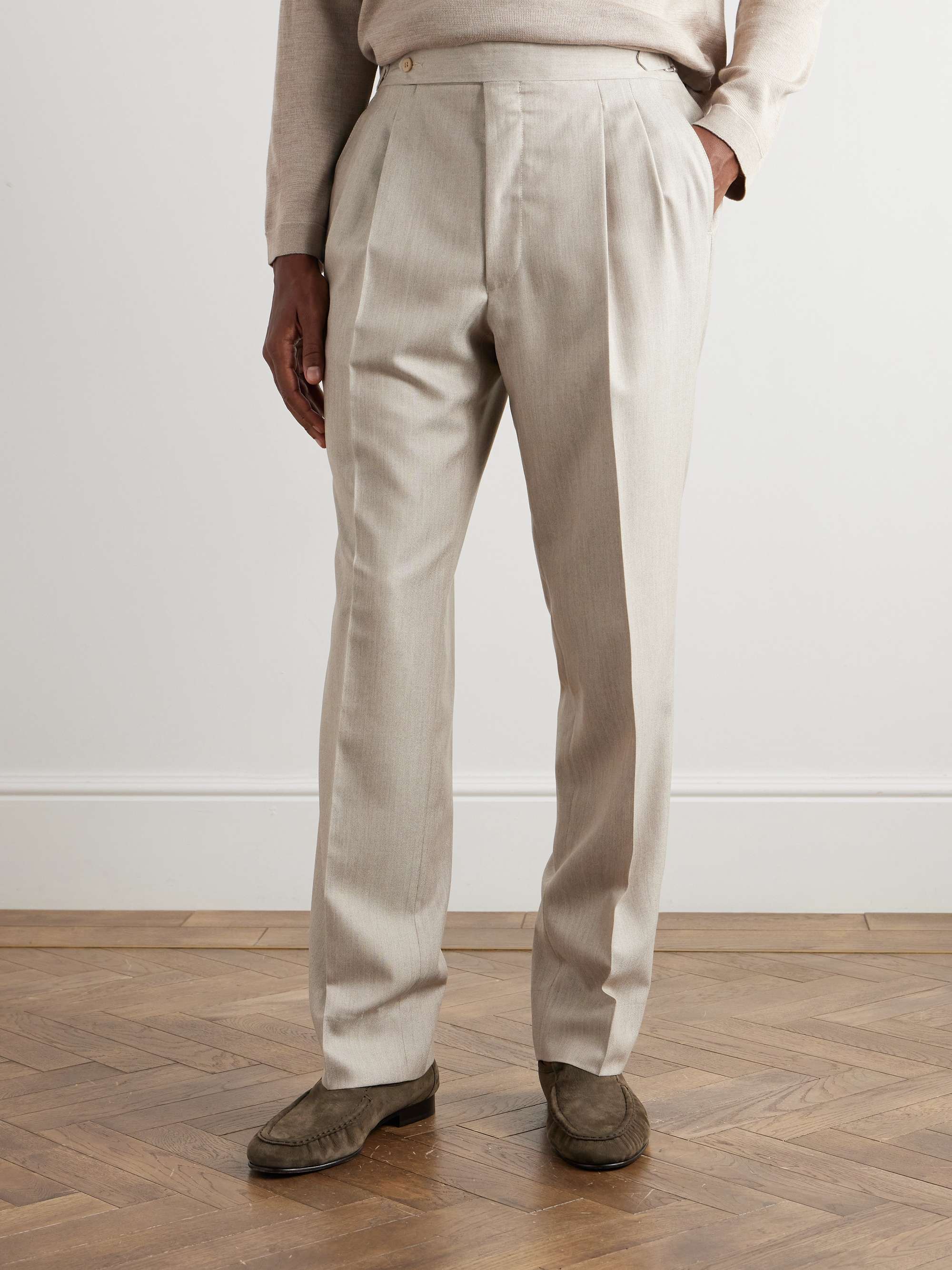Straight-Leg Pleated Cashmere Suit Trousers view