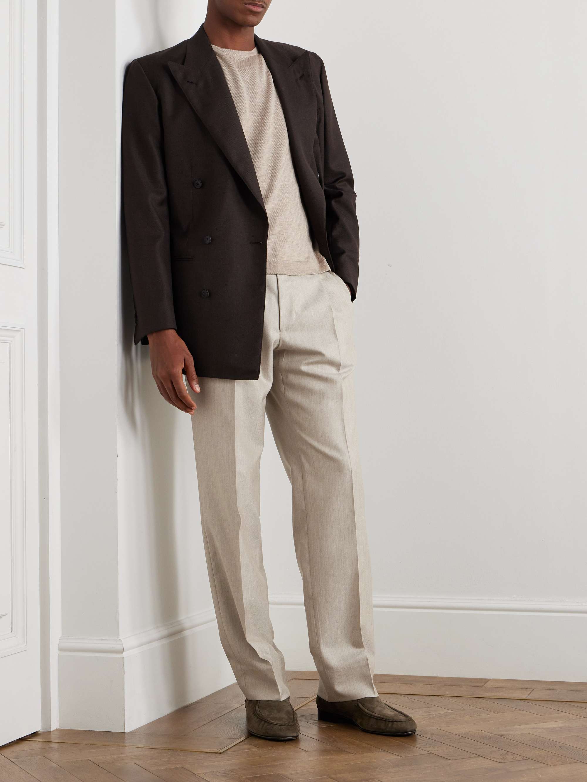 Straight-Leg Pleated Cashmere Suit Trousers view