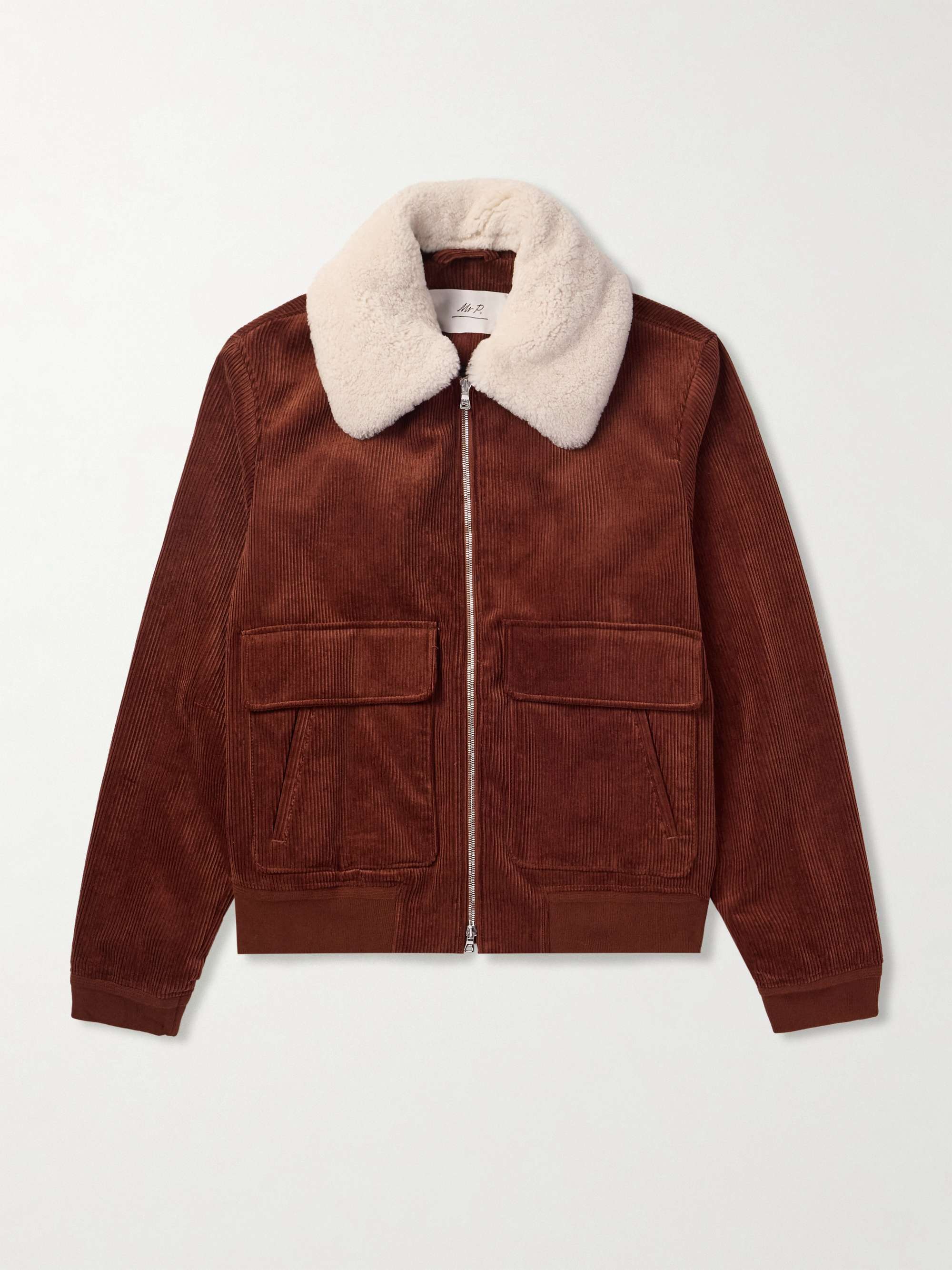 Shearling-Trimmed Cotton-Corduroy Bomber Jacket view