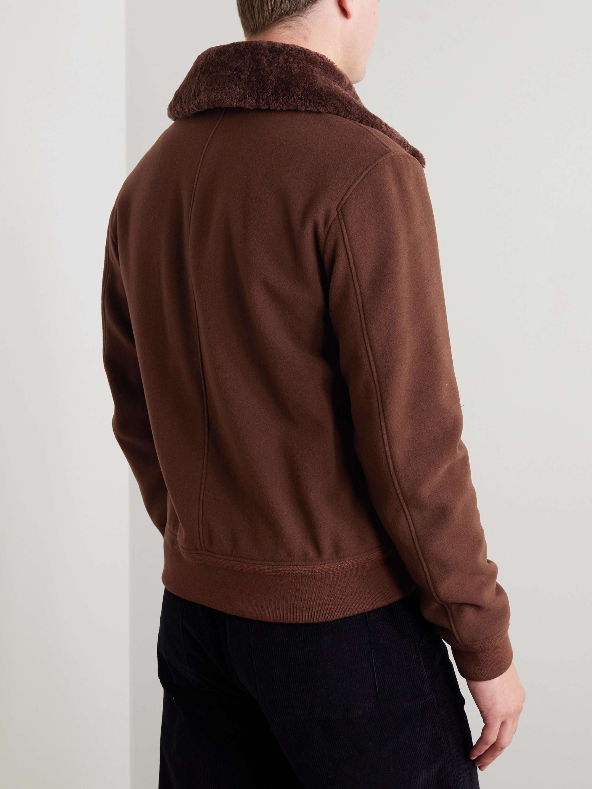 Shearling-Trimmed Wool-Blend Bomber Jacket view