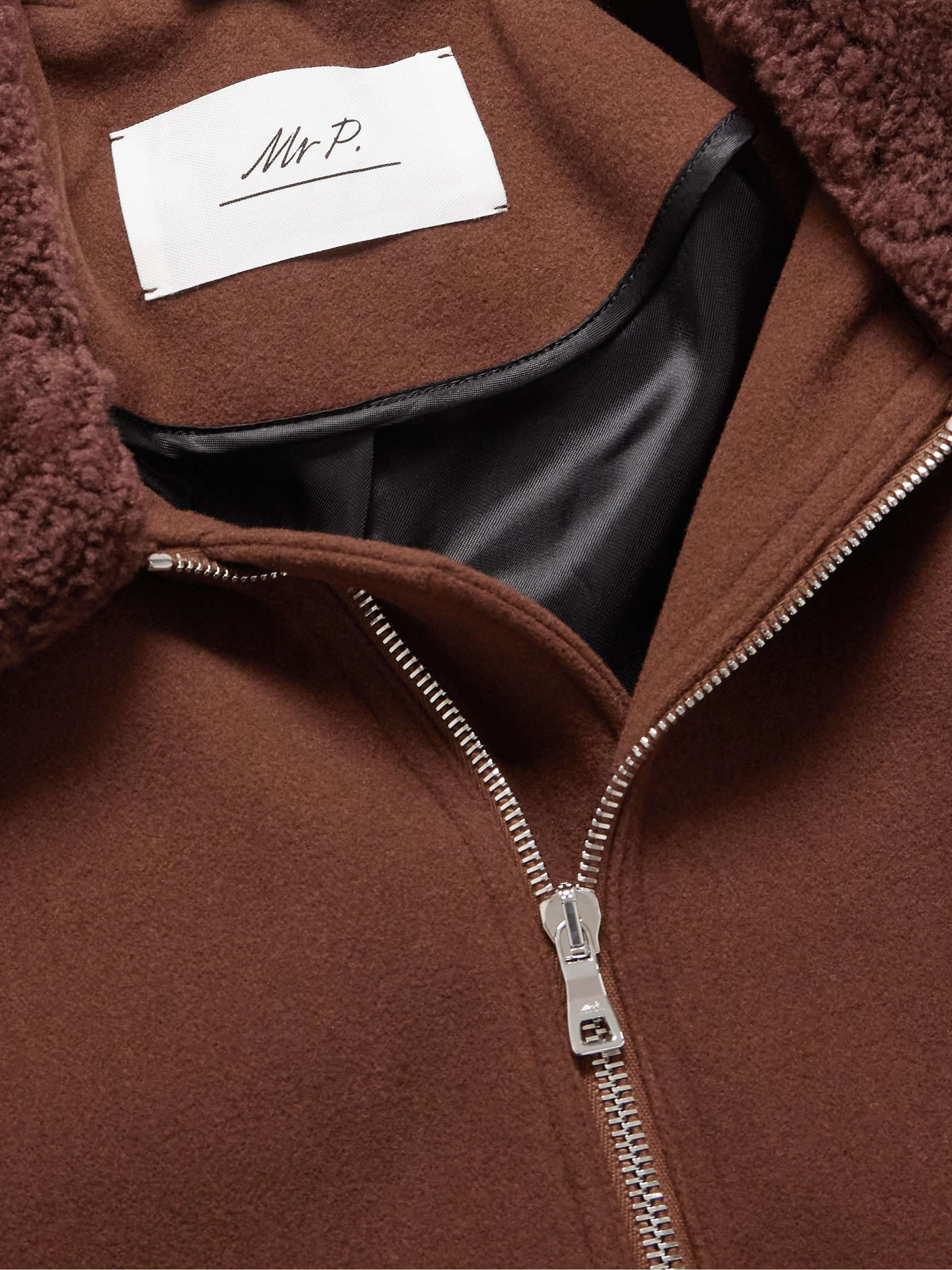 Shearling-Trimmed Wool-Blend Bomber Jacket view
