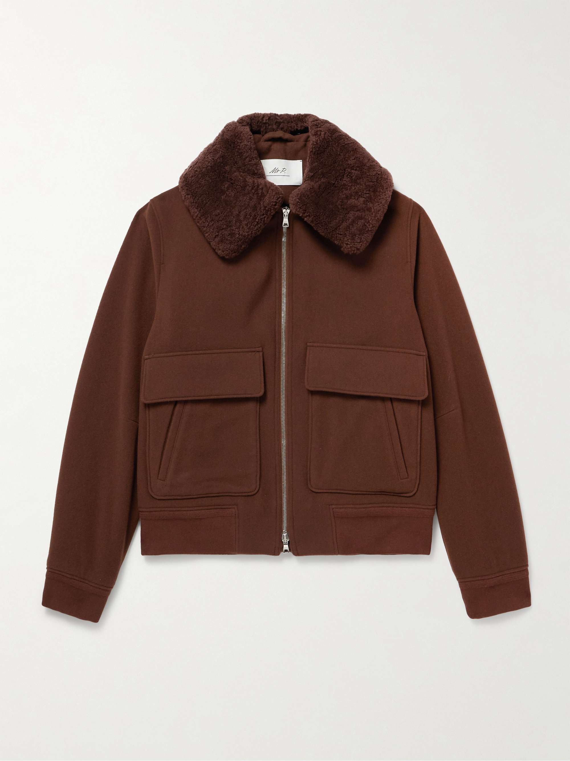 Shearling-Trimmed Wool-Blend Bomber Jacket view