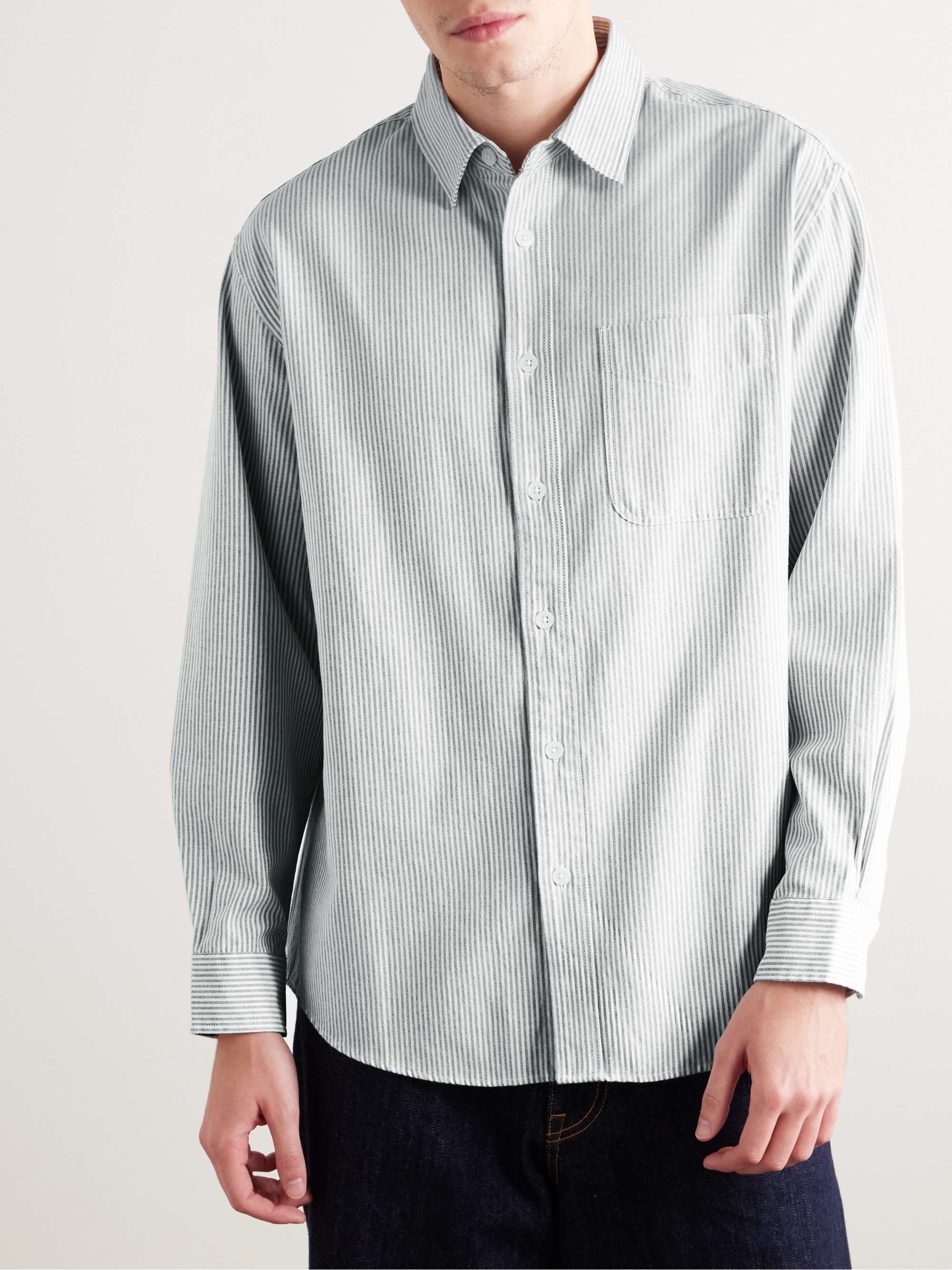 Button-Down Collar Striped Cotton-Blend Oxford Shirt view