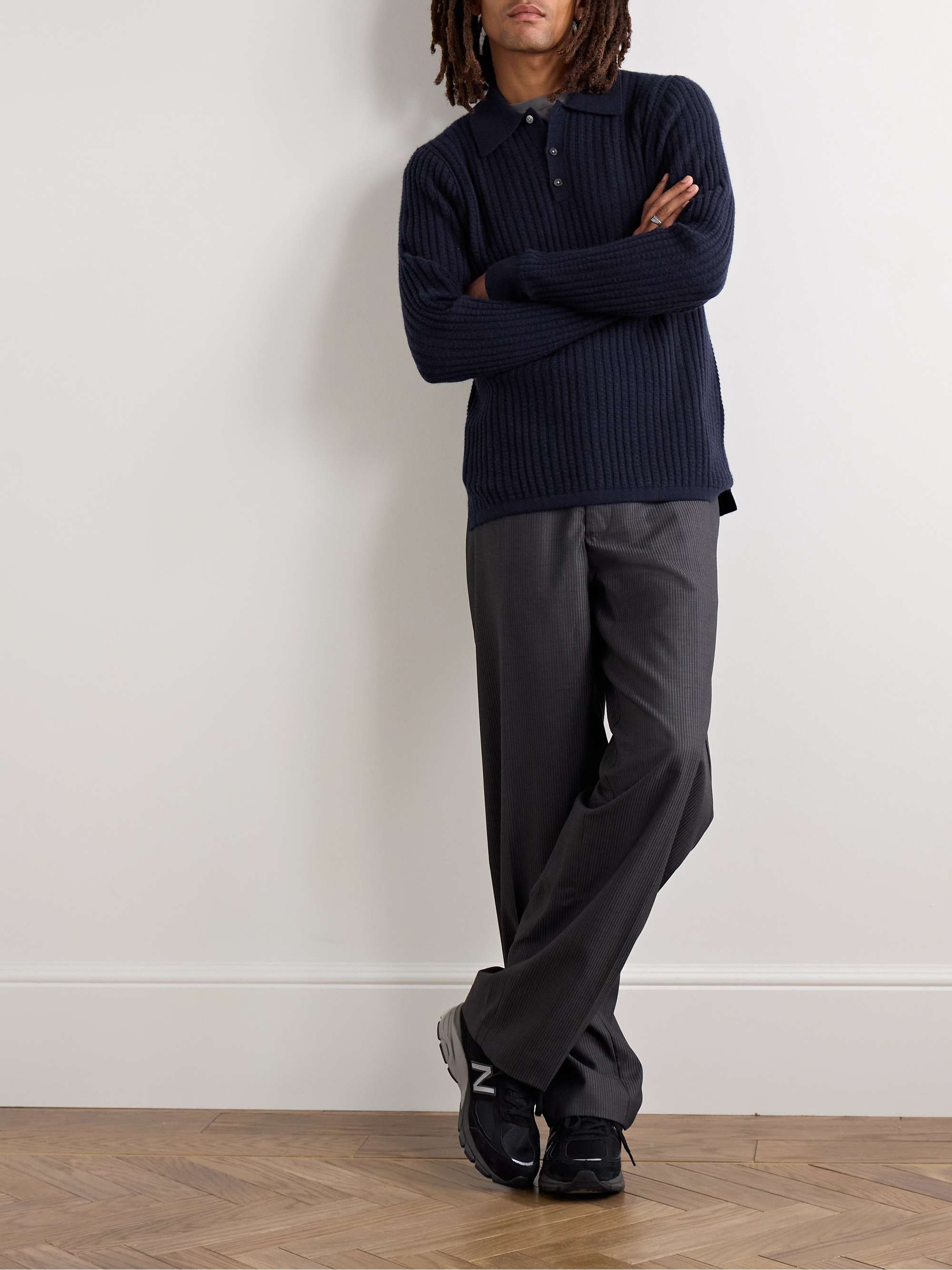 Theo Waffle-Knit Cashmere Polo Shirt view