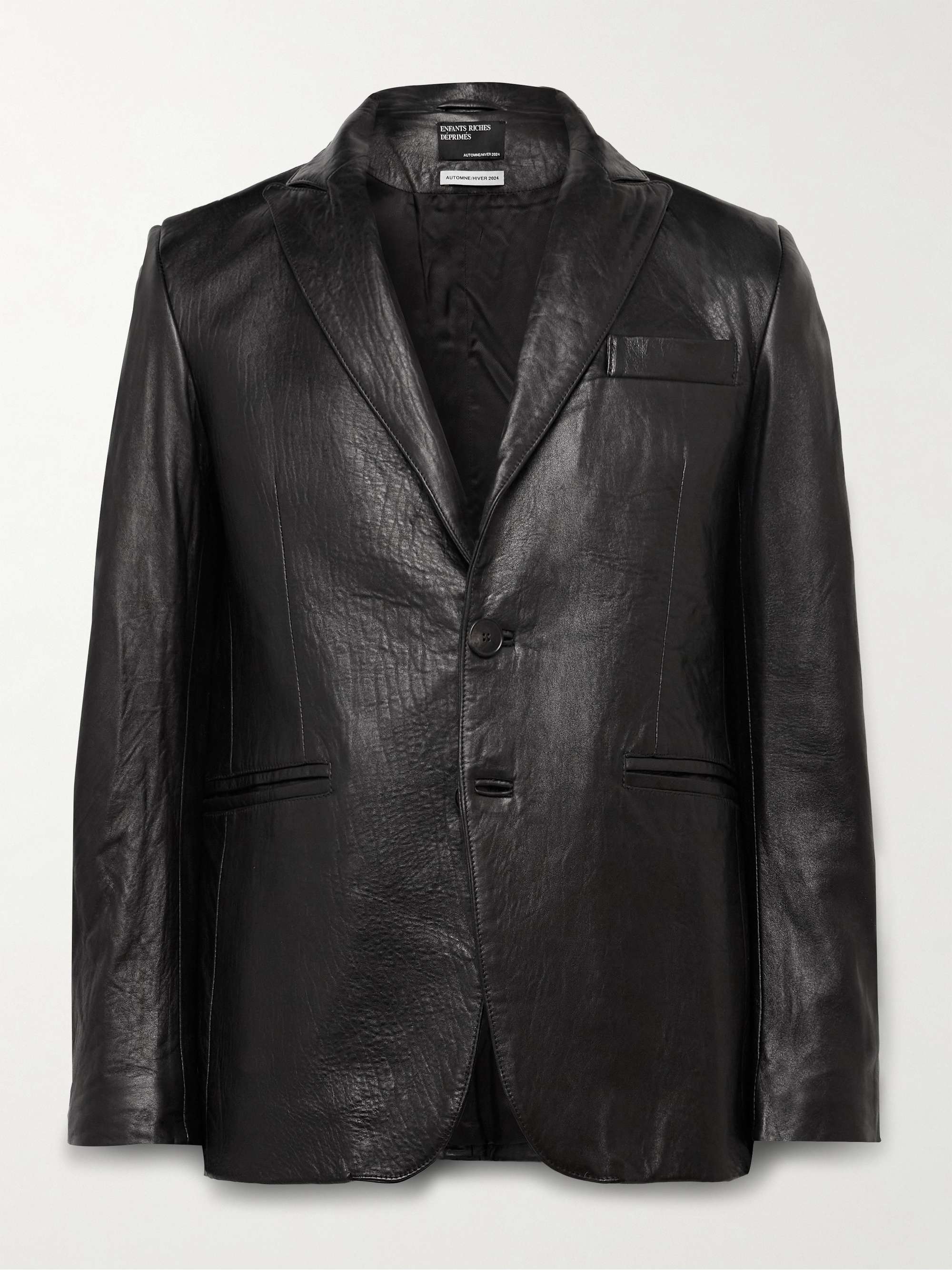 Slim-Fit Crinkled-Leather Blazer view