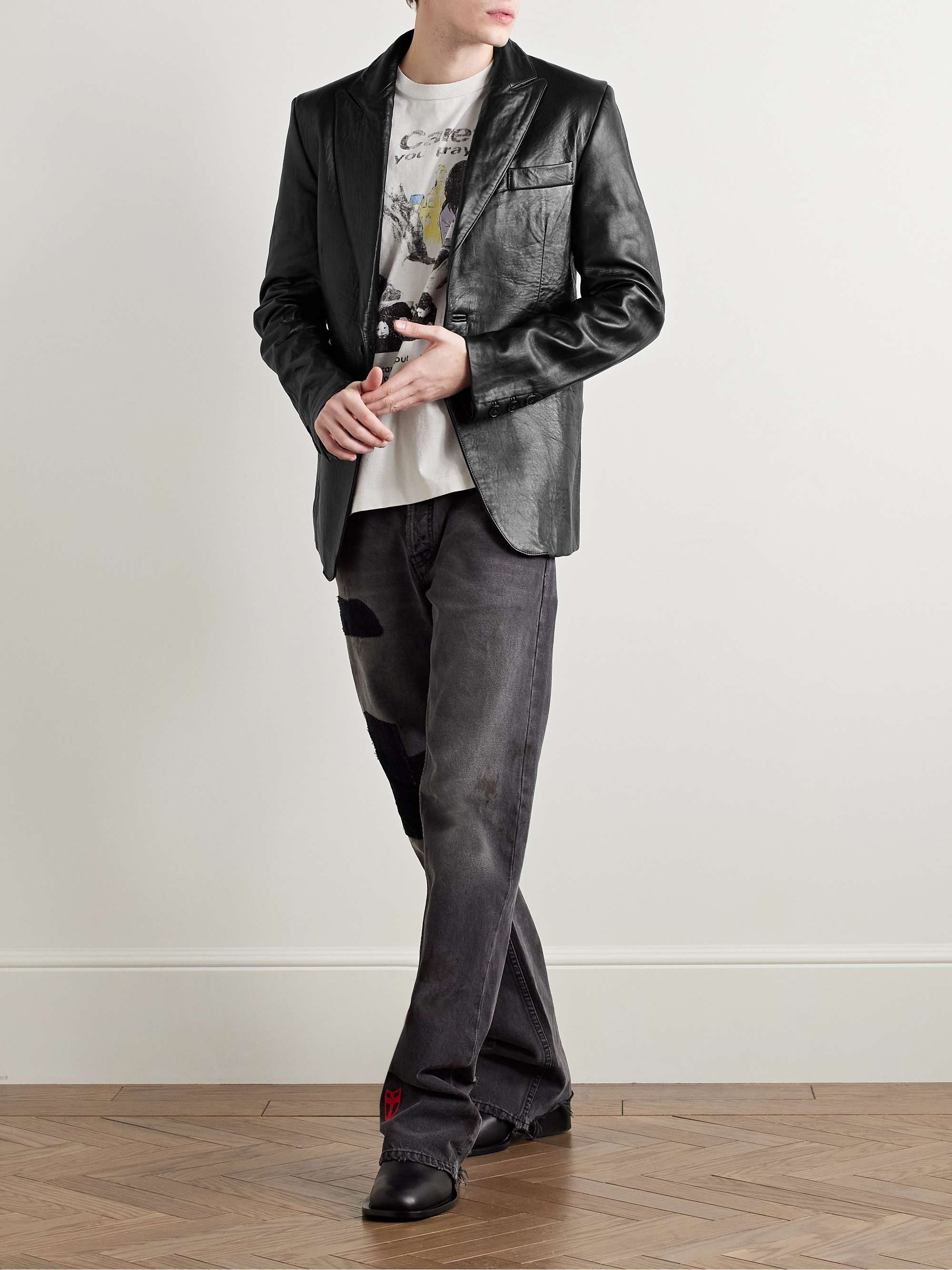 Slim-Fit Crinkled-Leather Blazer view