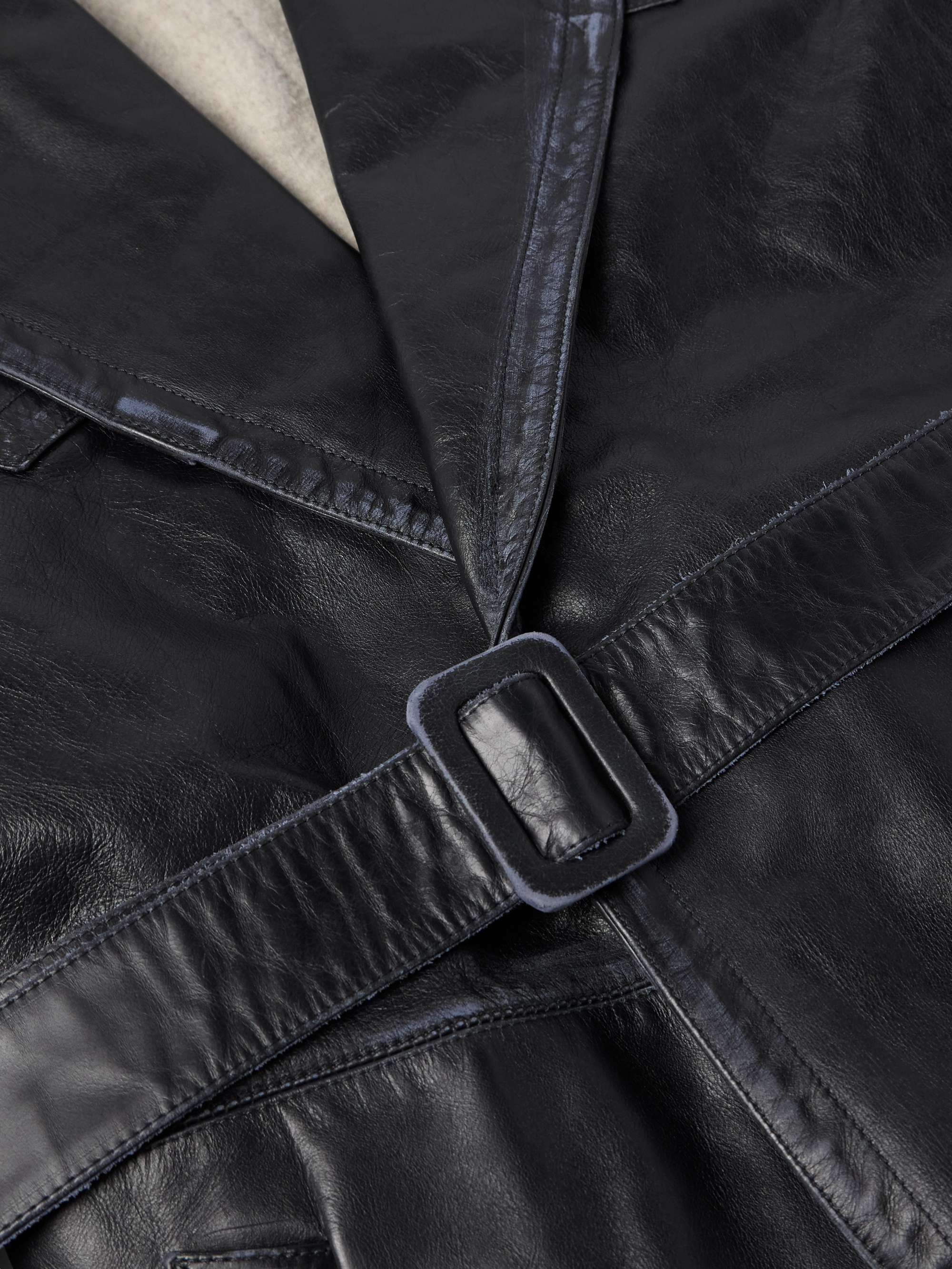 Belted Panelled Leather Trench Coat view