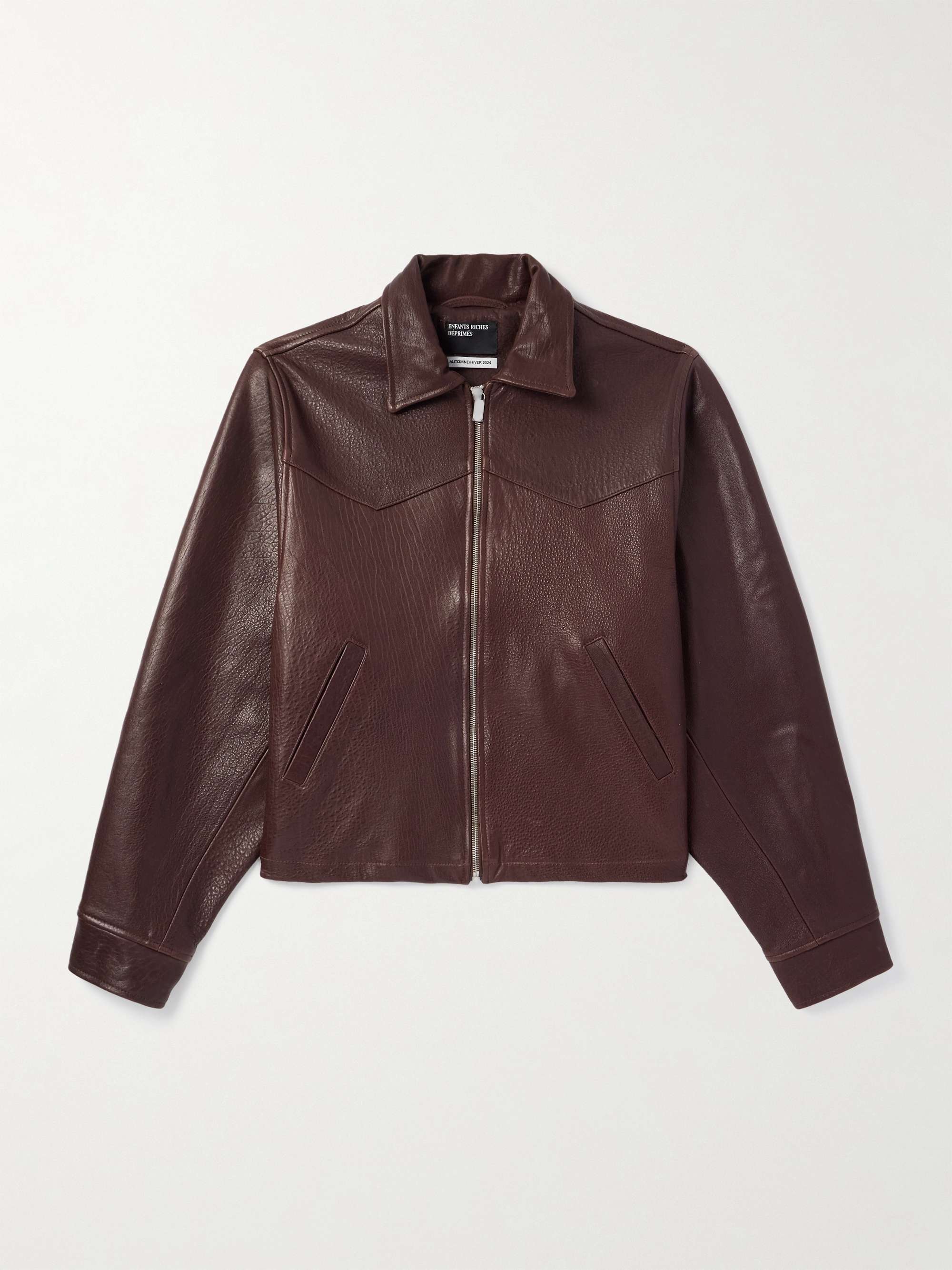 Distressed Textured and Pebble-Grain Leather Jacket view