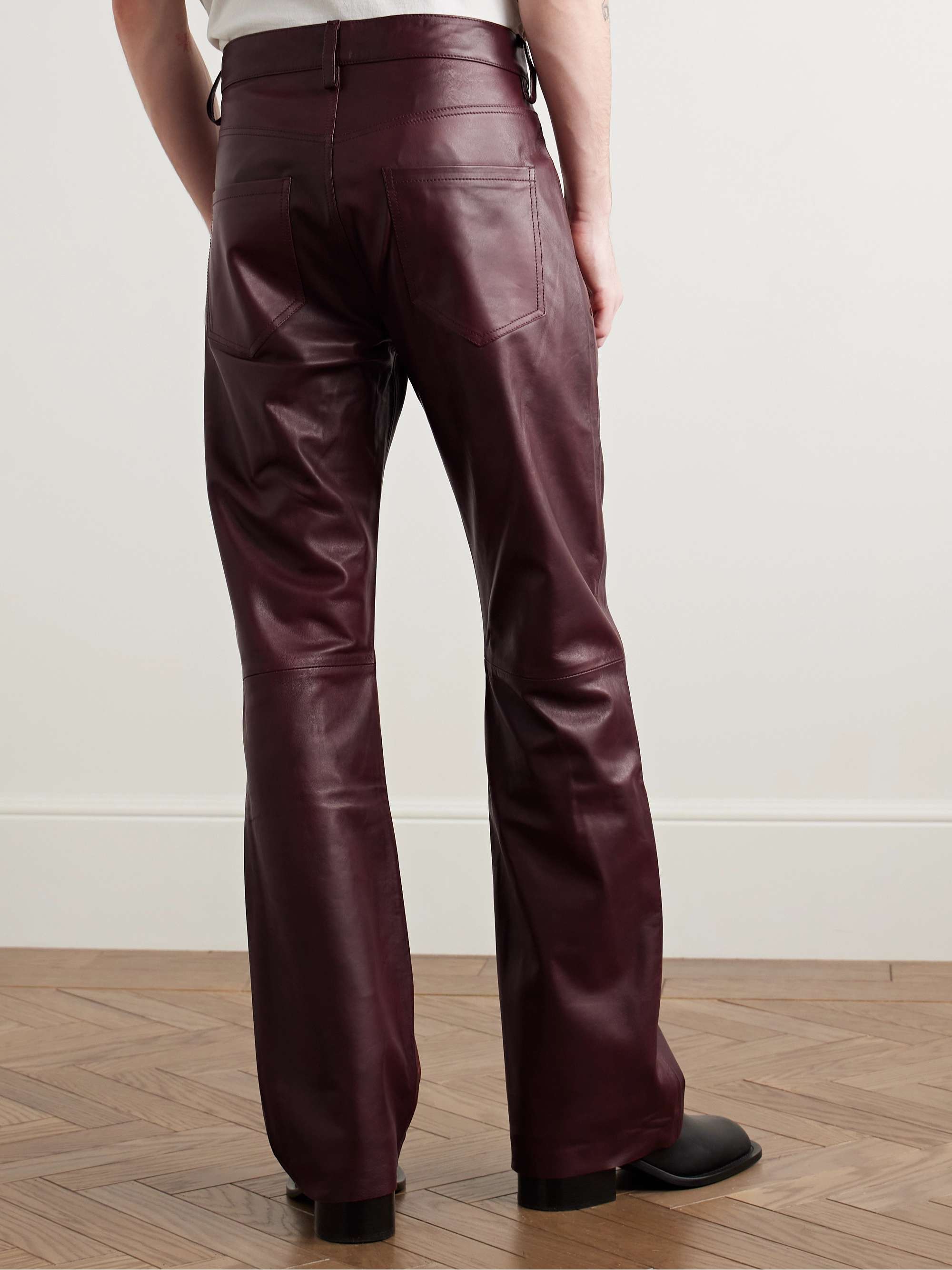 Slim-Fit Flared Leather Jeans view