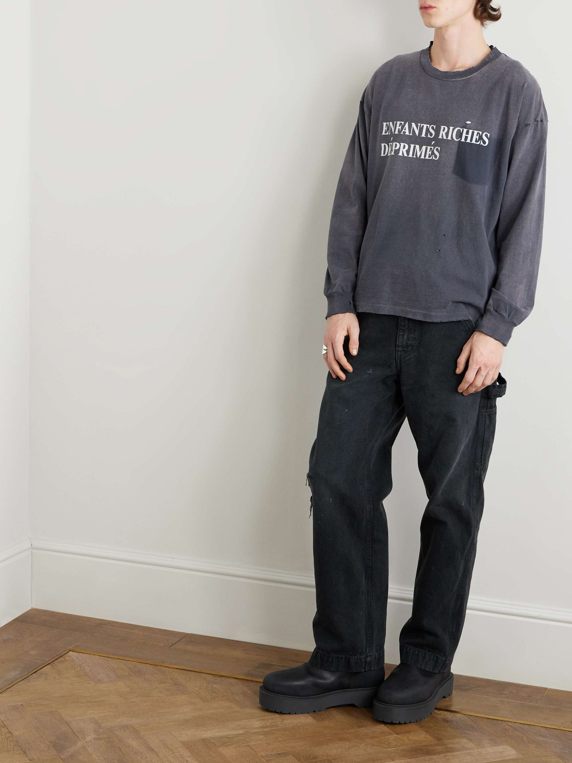 Logo-Print Distressed Cotton-Jersey T-Shirt view