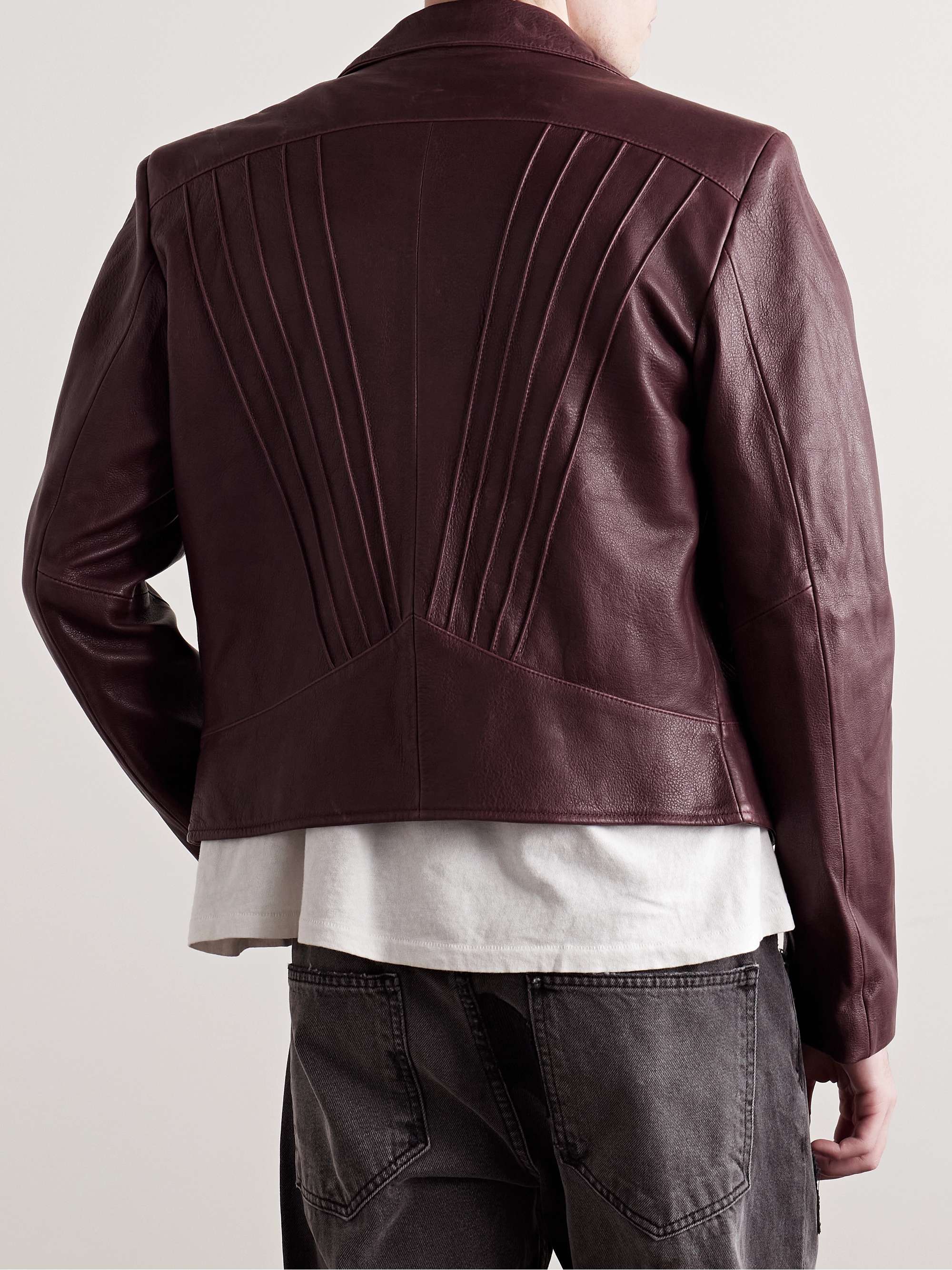 Slim-Fit Pintucked Full-Grain Leather Jacket view