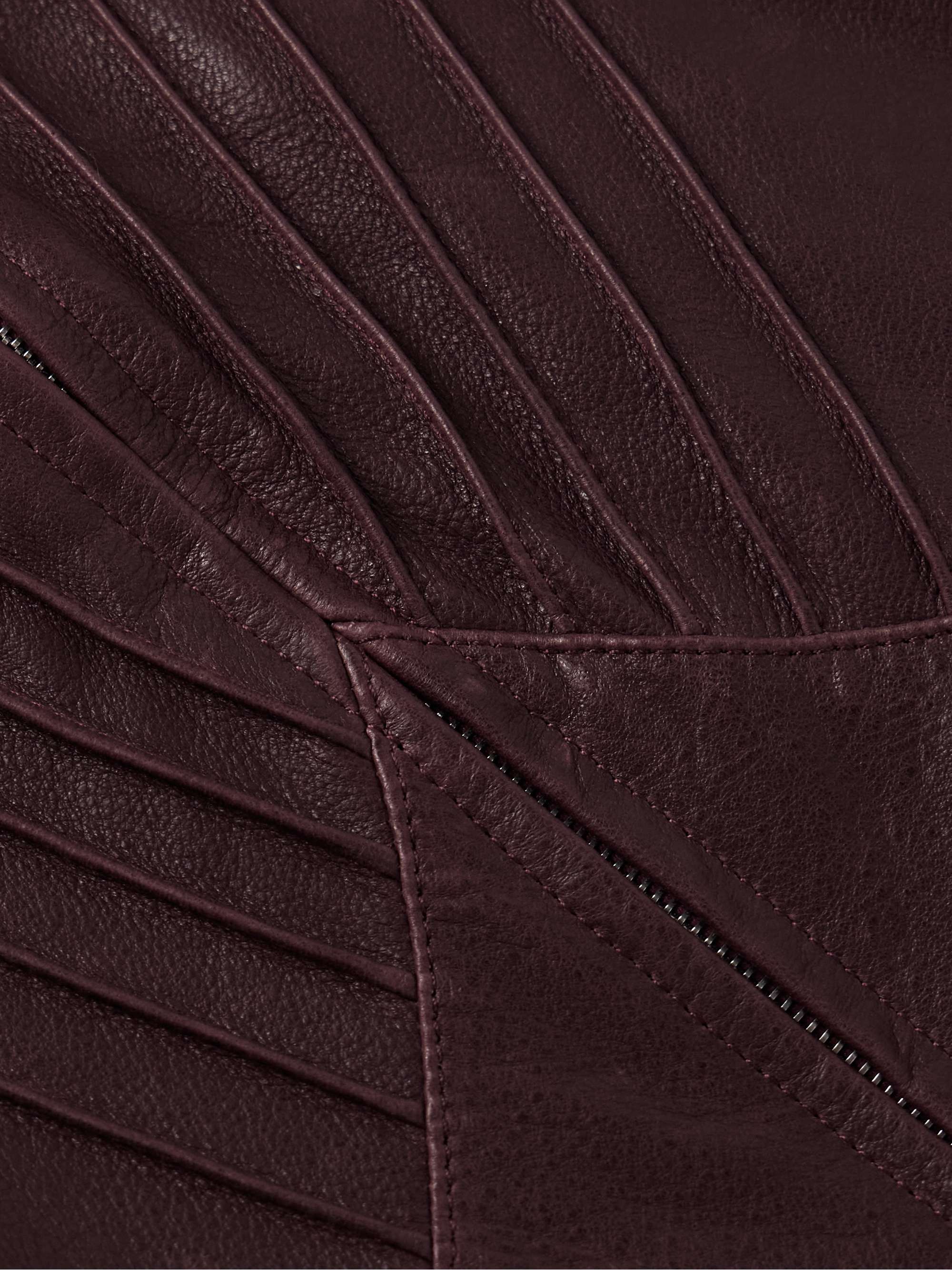 Slim-Fit Pintucked Full-Grain Leather Jacket view